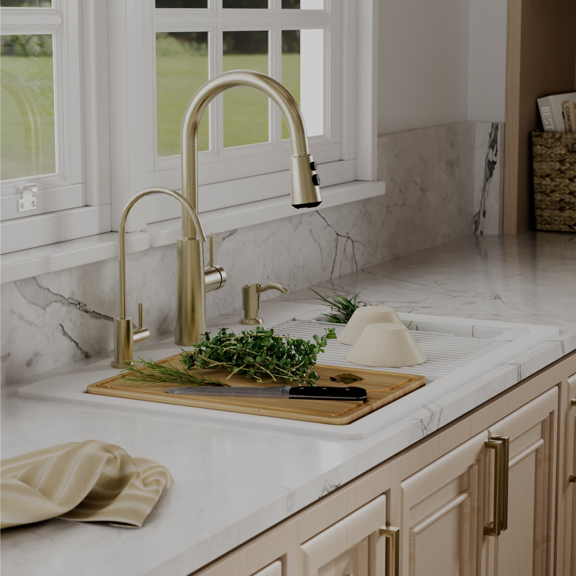 33" Top Mount Single Bowl Quartz Kitchen Sink Kit In White
