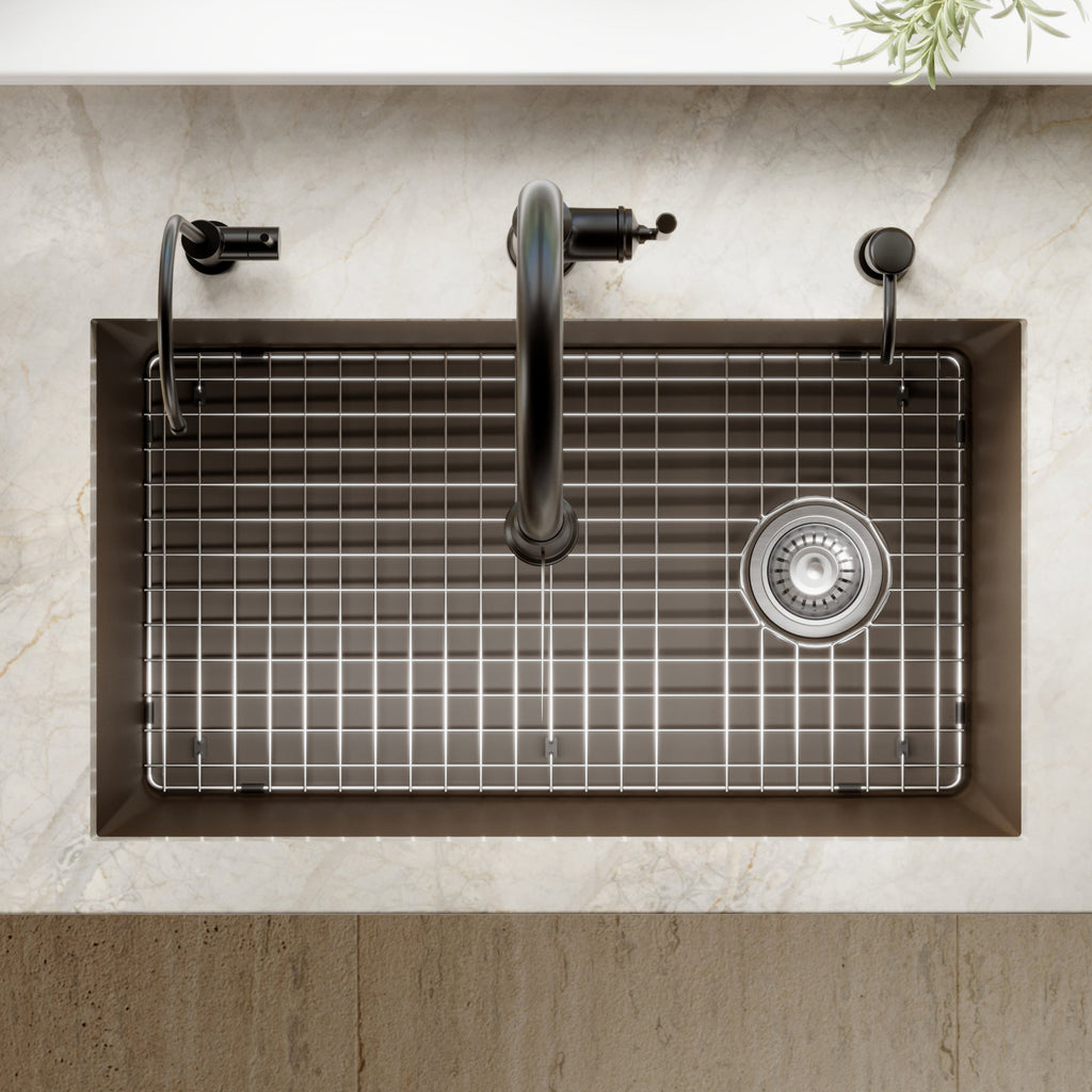 31-5/8" Undermount Large Single Bowl Quartz Composite Kitchen Sink Kit In Brown