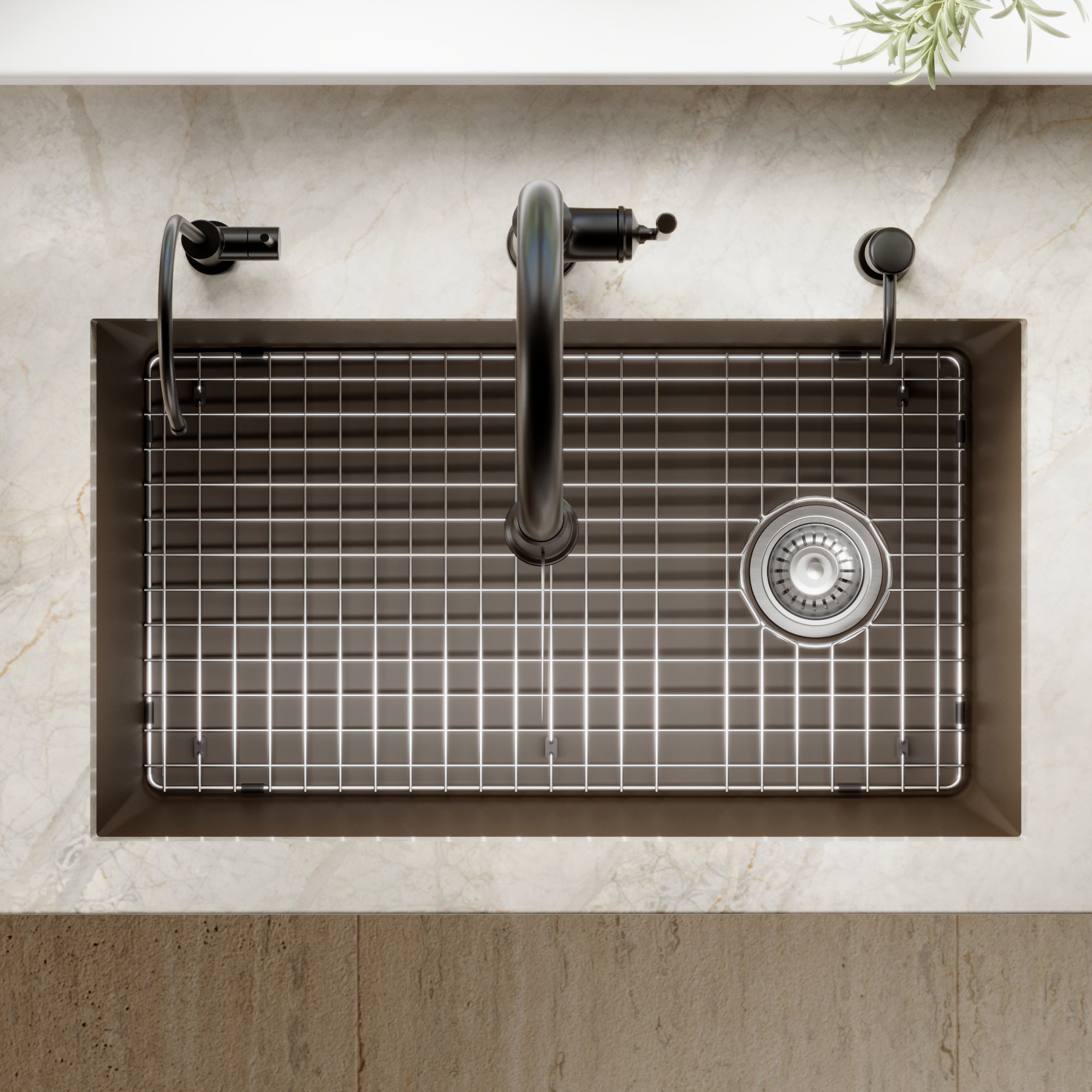 31-5/8" Undermount Large Single Bowl Quartz Composite Kitchen Sink Kit In Brown
