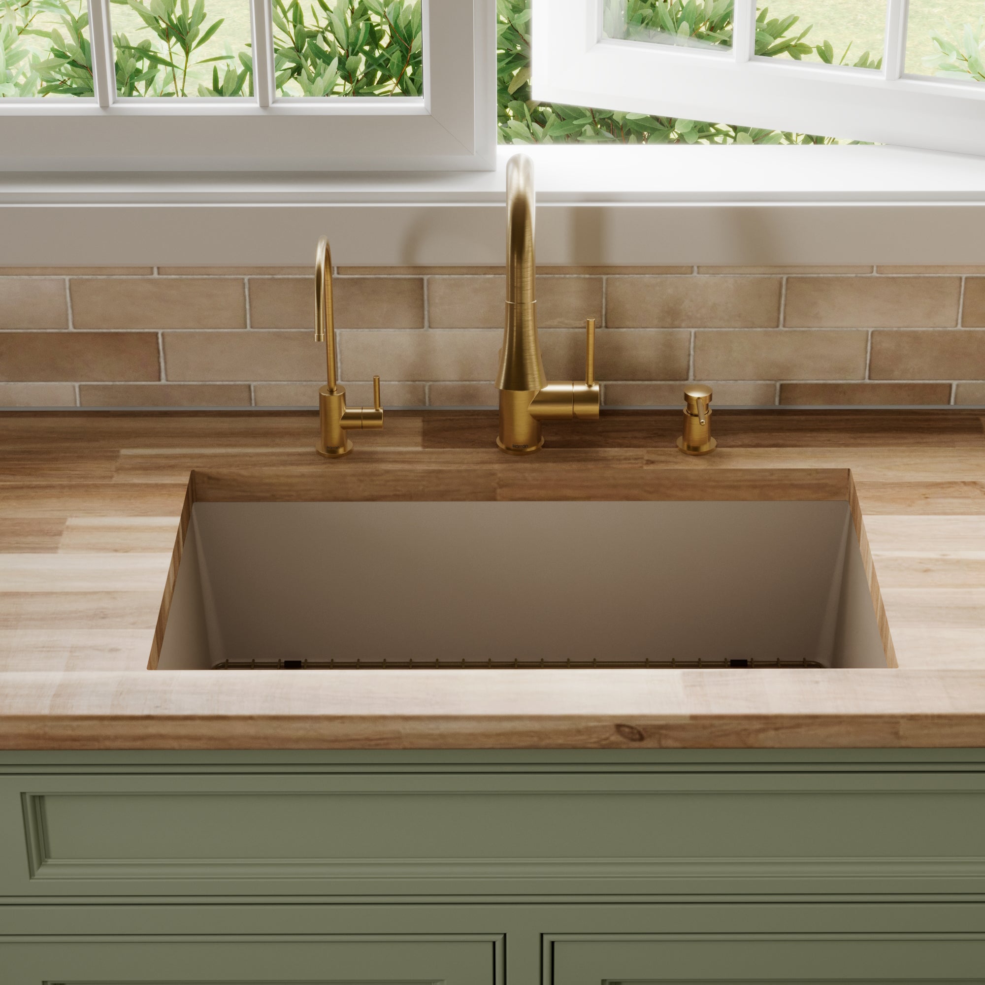 31-5/8" Undermount Large Single Bowl Quartz Composite Kitchen Sink Kit In Concrete