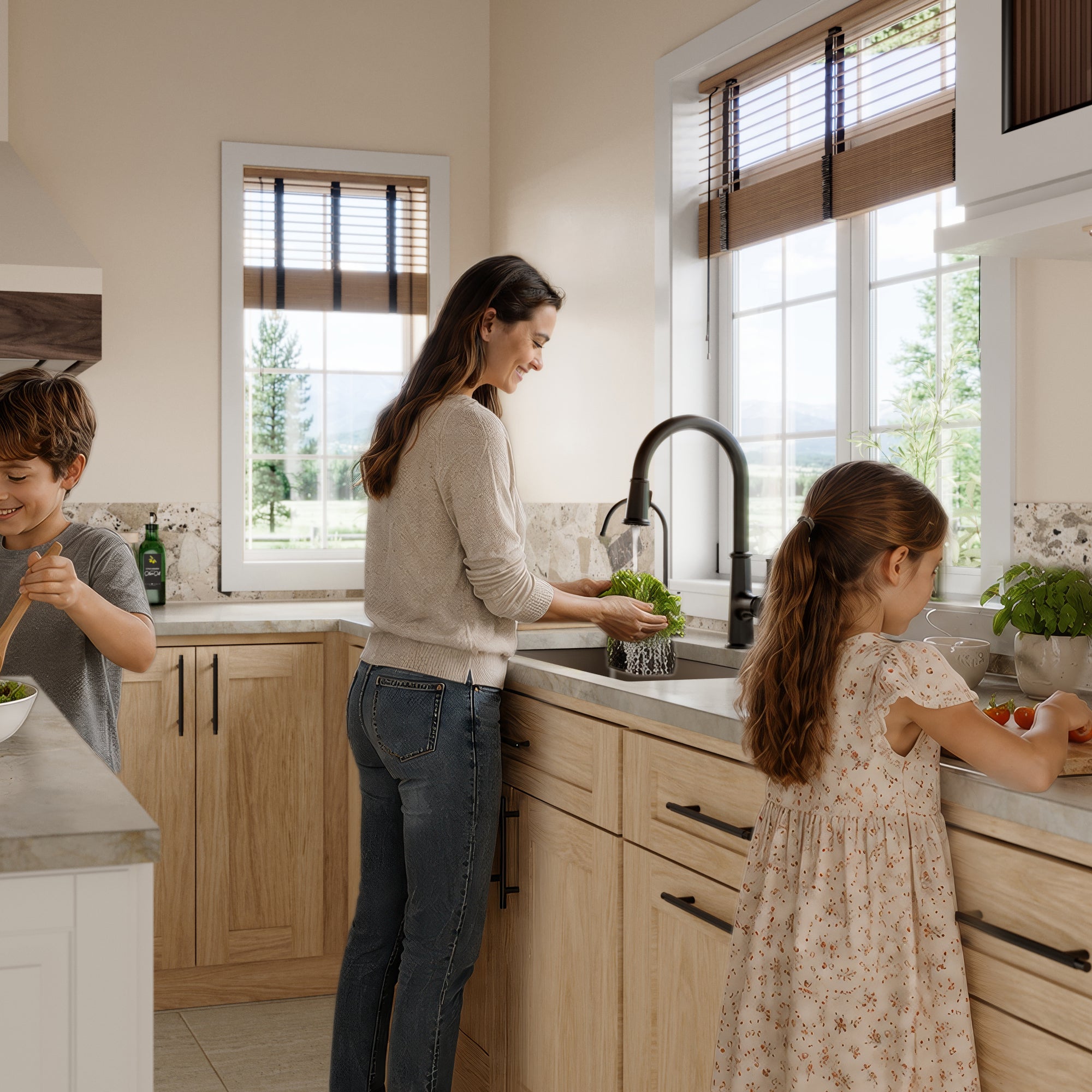 32-1/2" Undermount Double Offset Bowl Quartz Composite Kitchen Sink In Brown