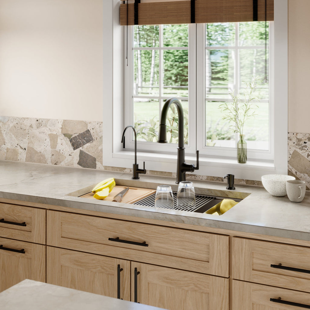 32-1/2" Undermount Double Equal Bowl Quartz Composite Workstation Kitchen Sink In Brown