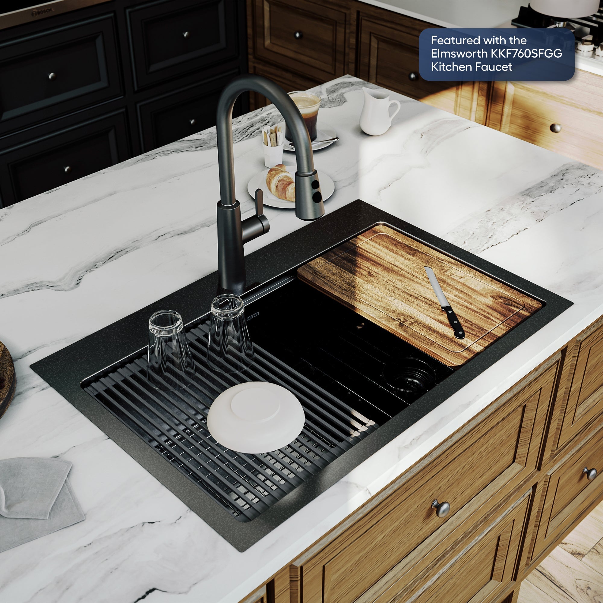 Elite 33" Top Mount Workstation 16 Gauge Stainless Steel Single Bowl Kitchen Sink In Gunmetal Black