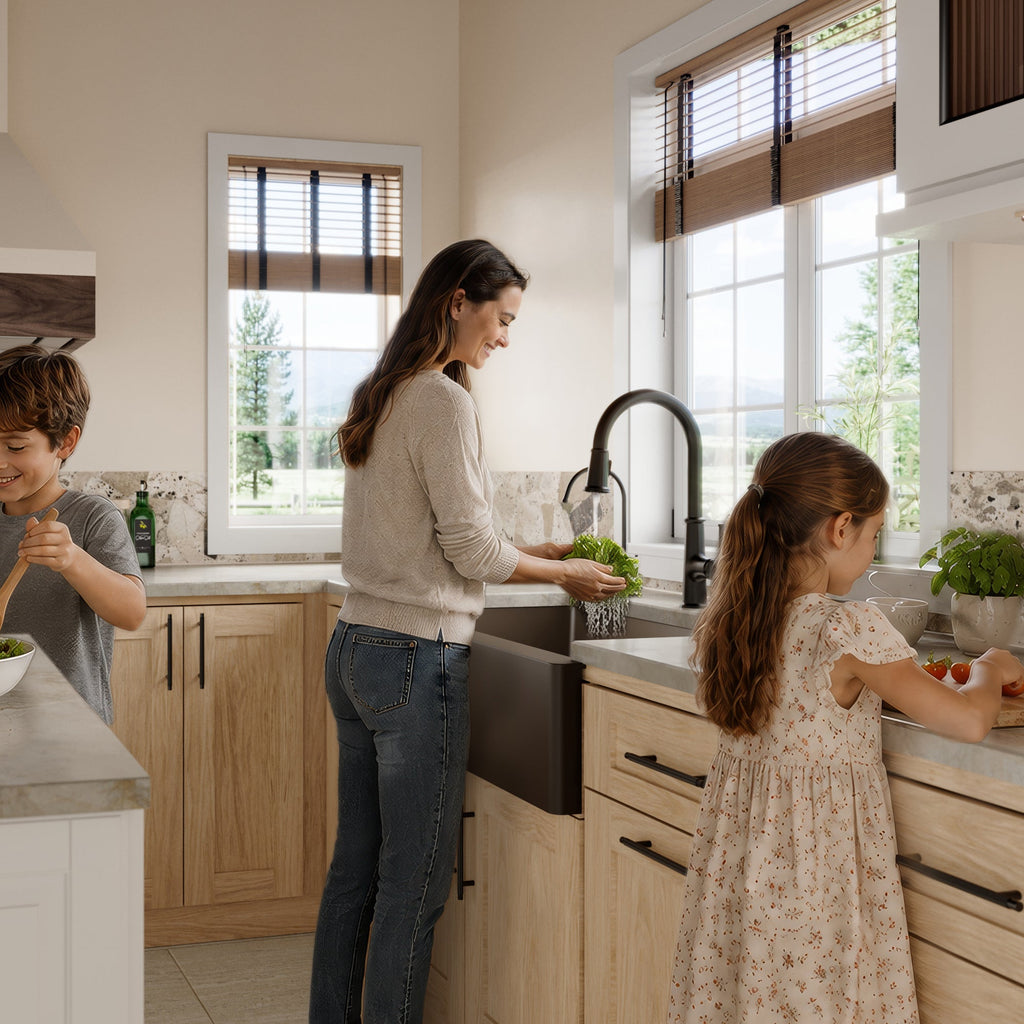 34" Farmhouse Large Single Bowl Quartz Composite Kitchen Sink Kit In Brown