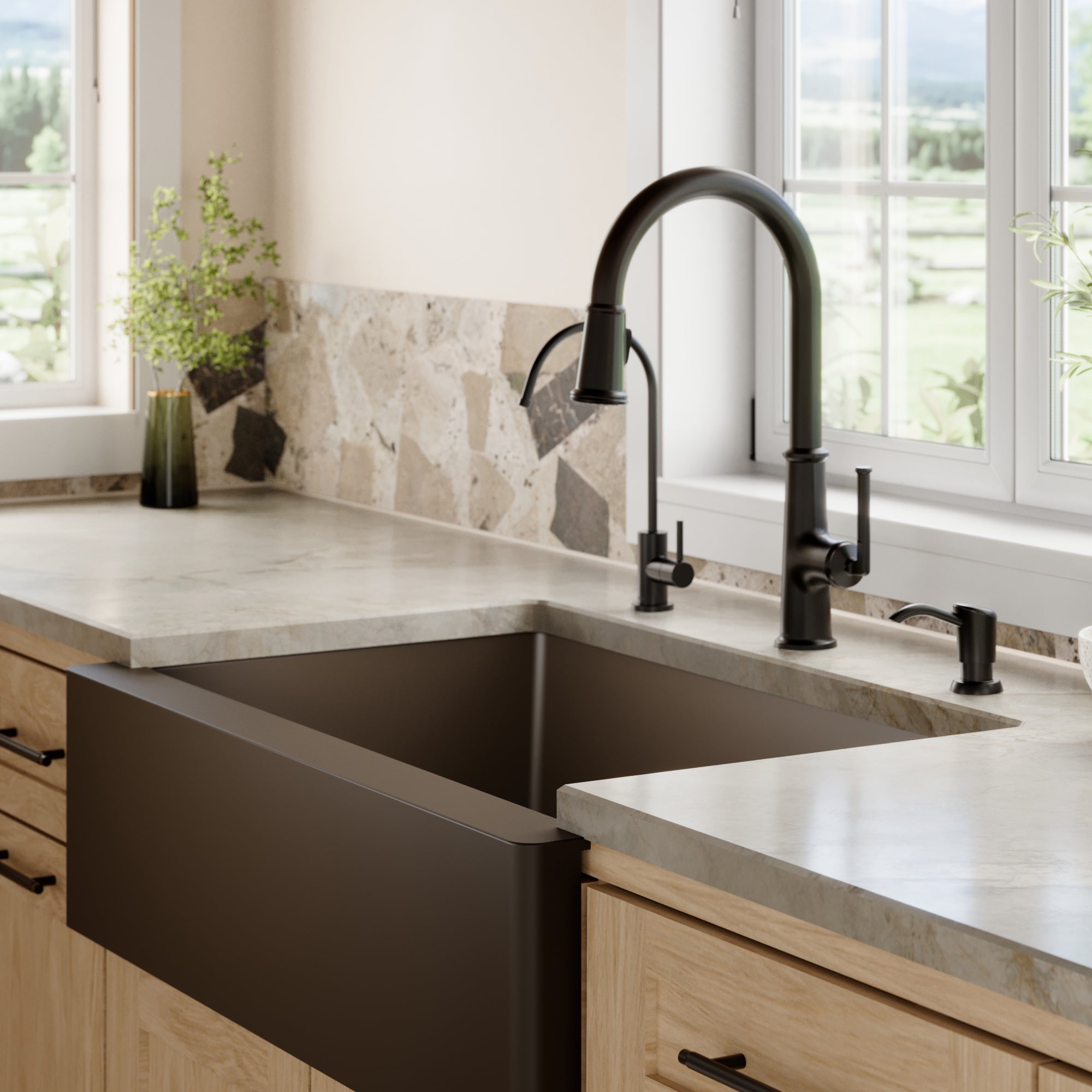 34" Farmhouse Large Single Bowl Quartz Composite Kitchen Sink In Brown