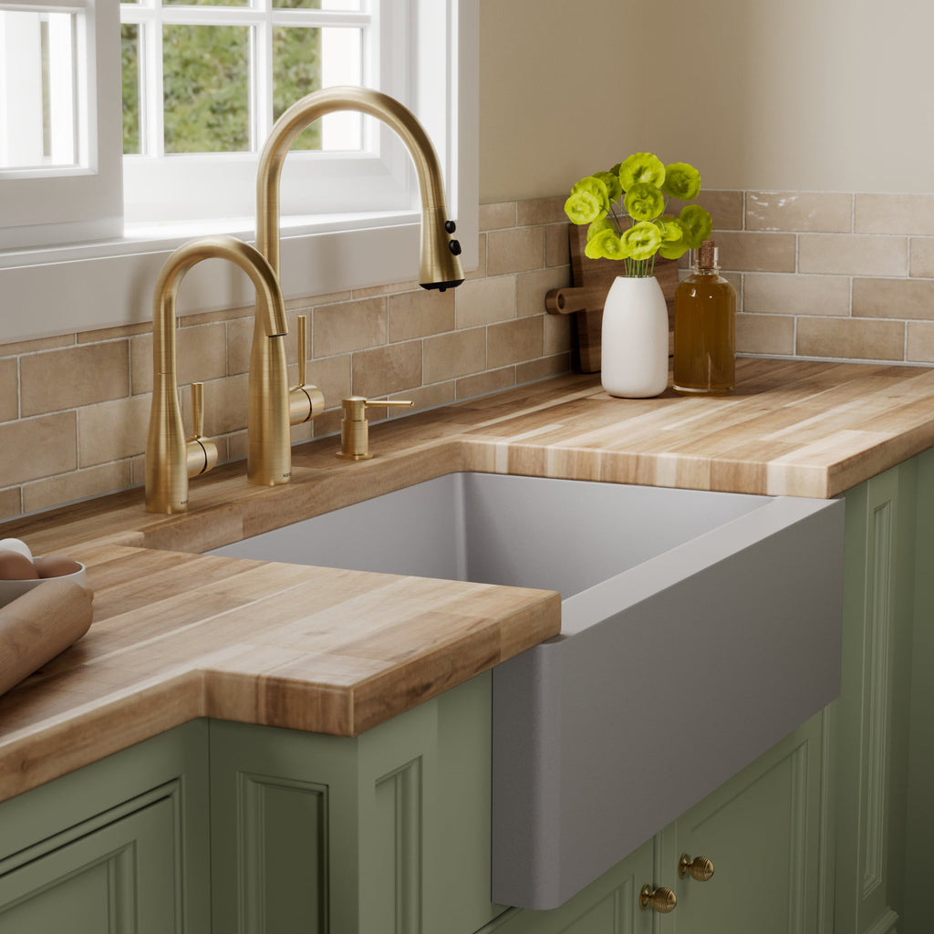 34" Farmhouse Double Equal Bowl Quartz Composite Kitchen Sink In Grey