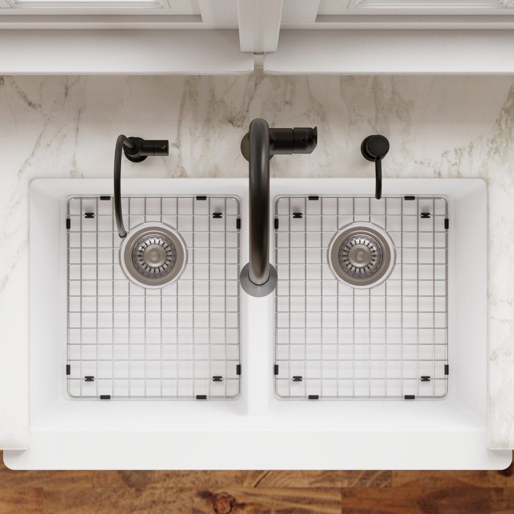 34" Farmhouse Double Equal Bowl Quartz Composite Kitchen Sink Kit In White