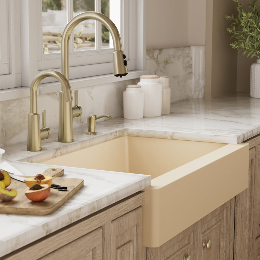 34" Retrofit Farmhouse Large Single Bowl Quartz Composite Kitchen Sink In Bisque