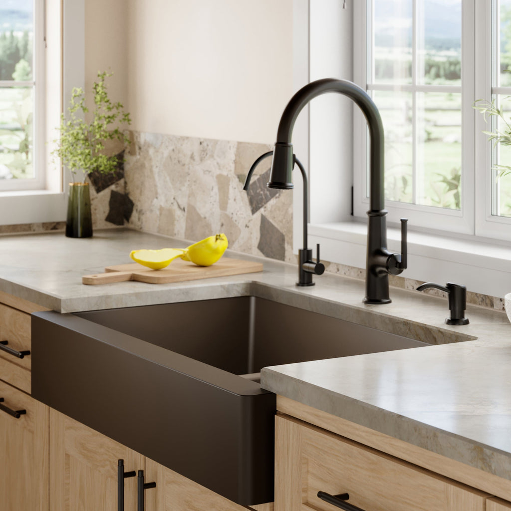 34" Retrofit Farmhouse Double Equal Bowl Quartz Composite Kitchen Sink In Brown