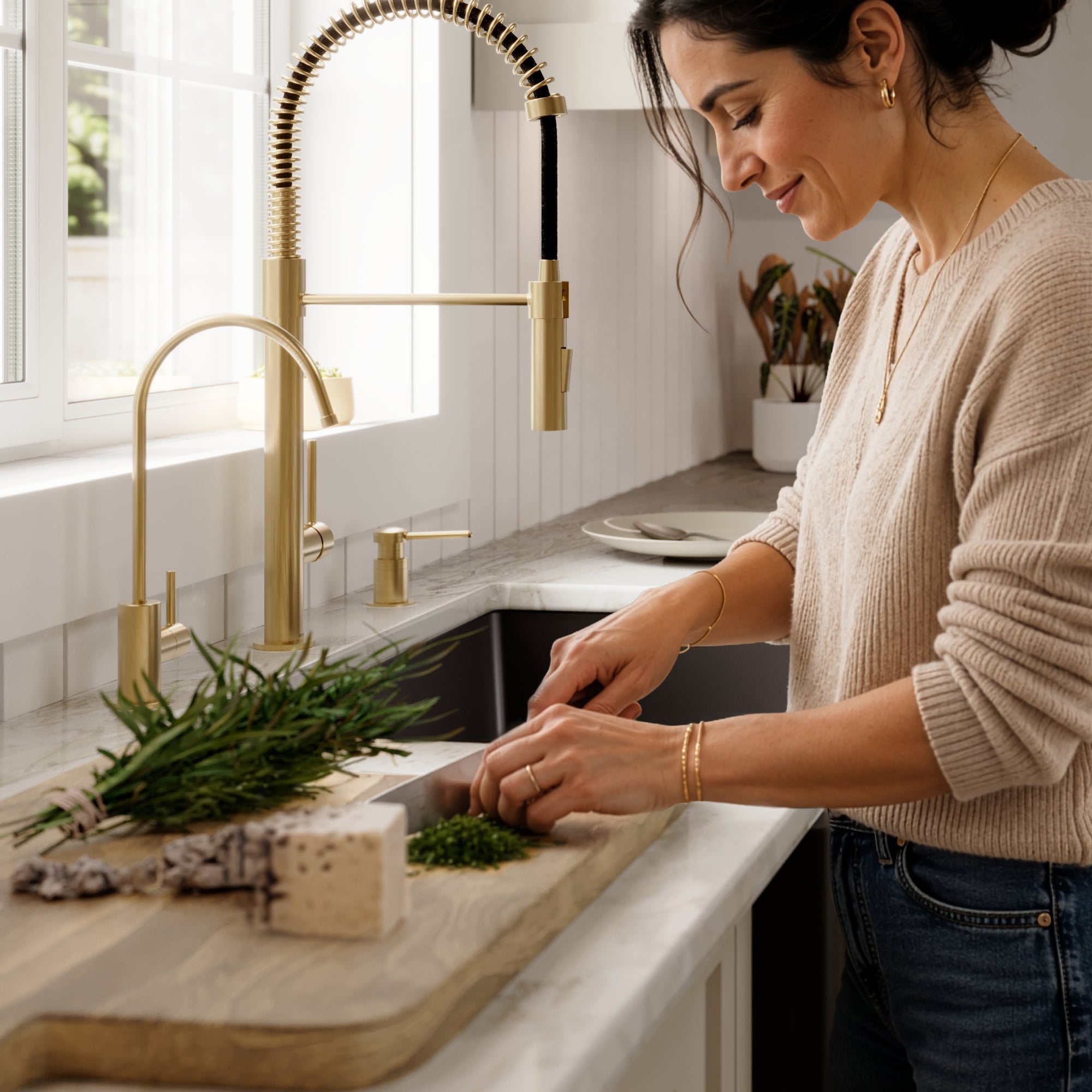 34" Retrofit Farmhouse Double Offset Bowl Quartz Composite Kitchen Sink Kit In Black