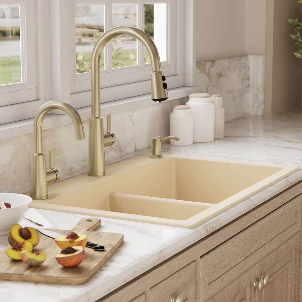 33" Top Mount Double Equal Bowl Quartz Composite Kitchen Sink In Bisque