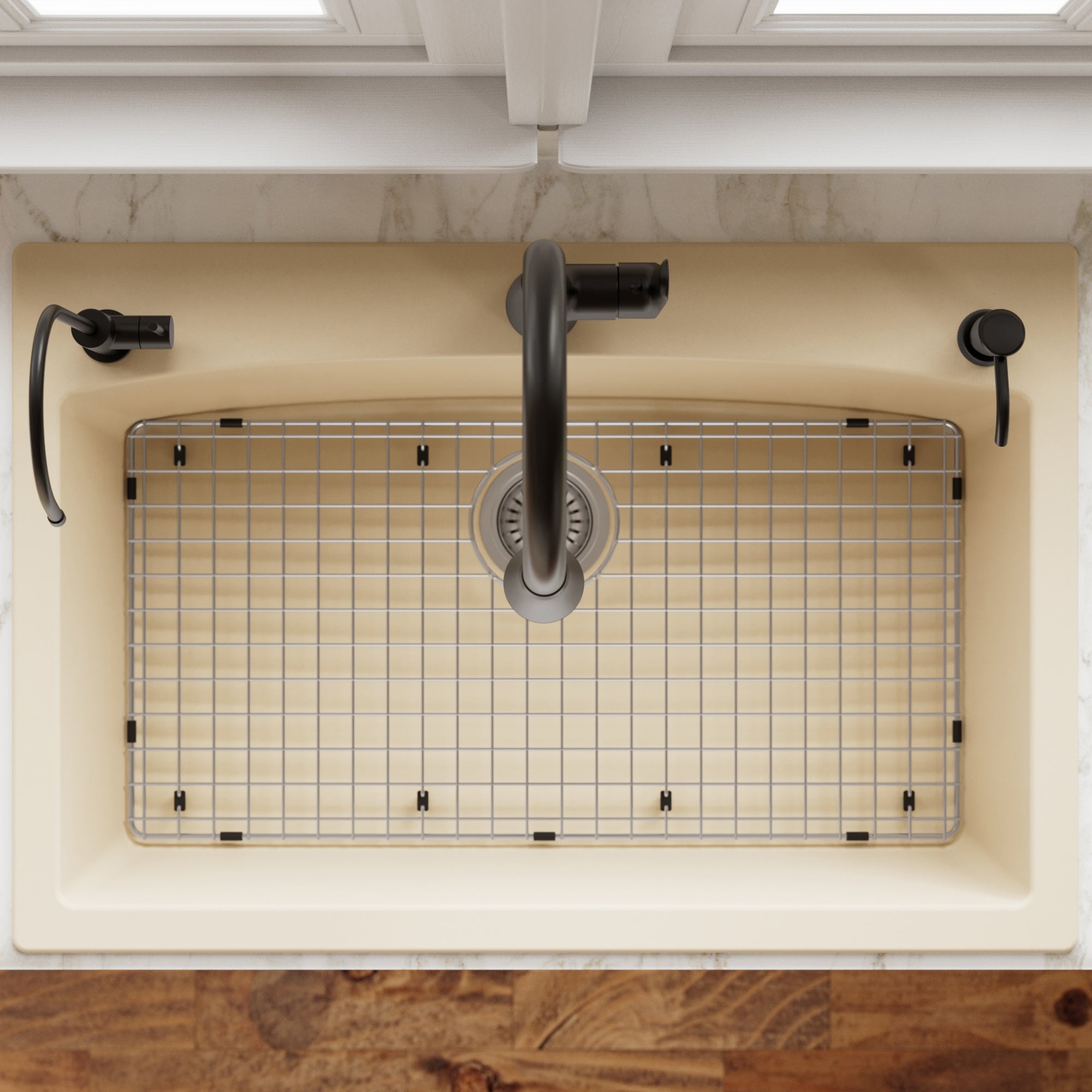 33" Top Mount Large Single Bowl Quartz Composite Kitchen Sink Kit In Bisque