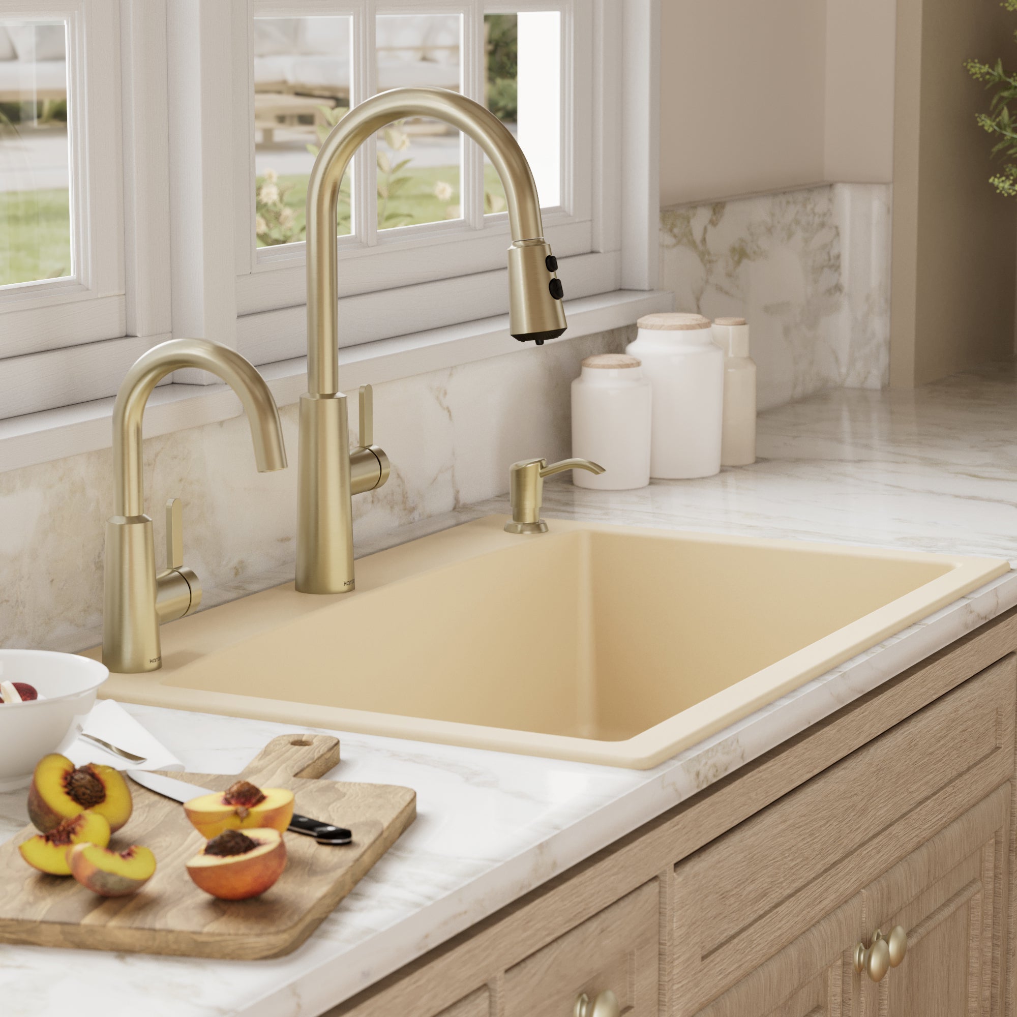 33" Top Mount Large Single Bowl Quartz Composite Kitchen Sink In Bisque