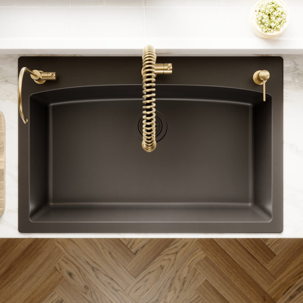 33" Top Mount Large Single Bowl Quartz Composite Kitchen Sink In Black