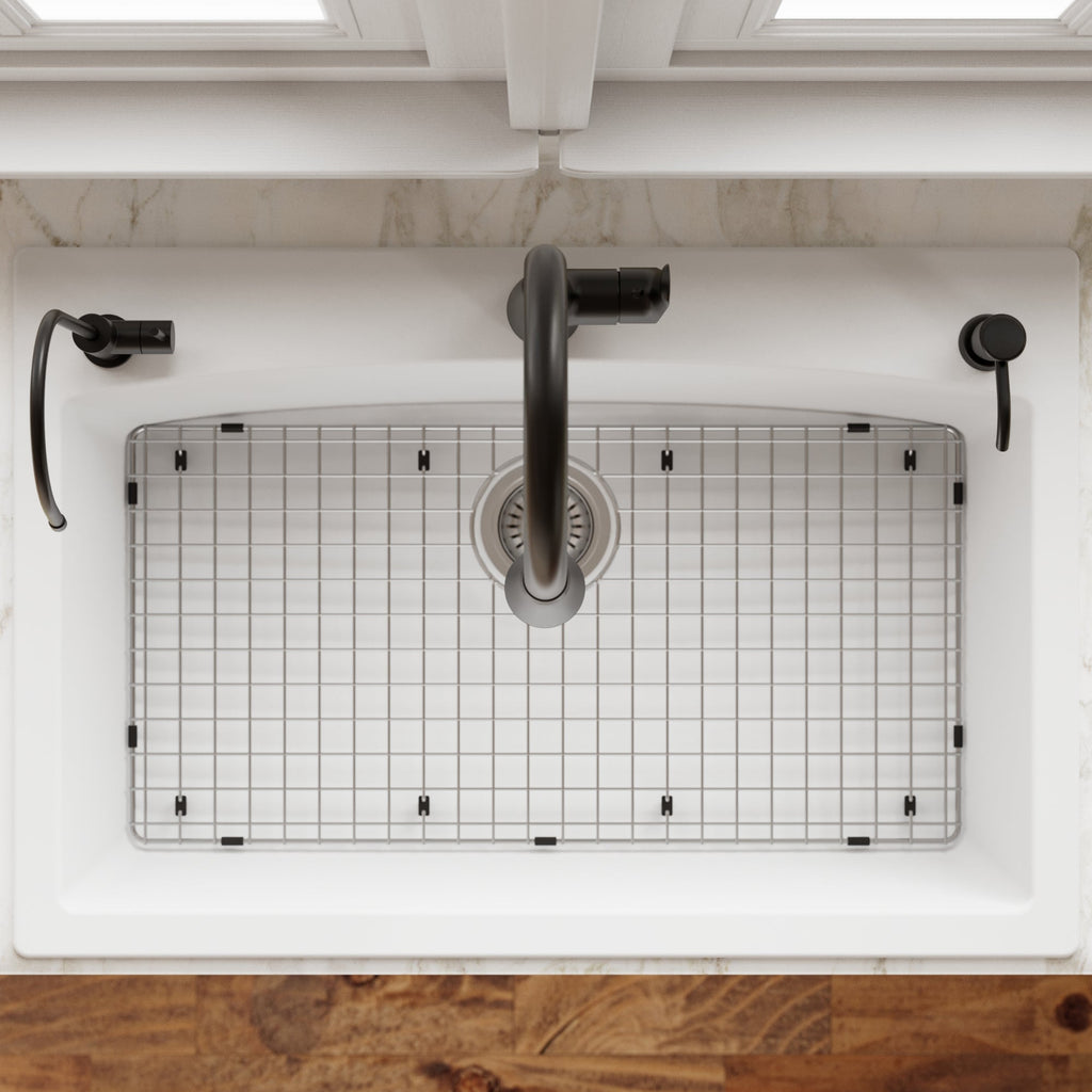 33" Top Mount Large Single Bowl Quartz Composite Kitchen Sink Kit White