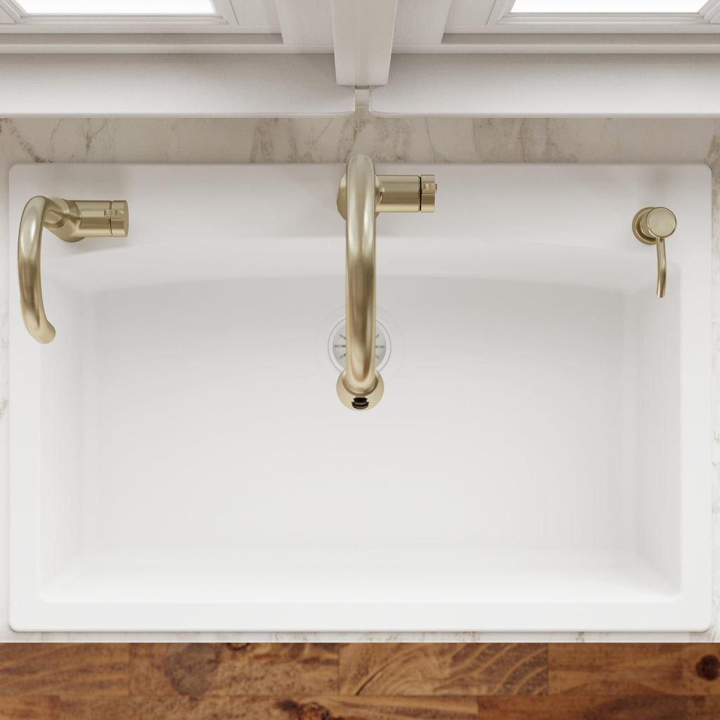 33" Top Mount Large Single Bowl Quartz Composite Kitchen Sink In White