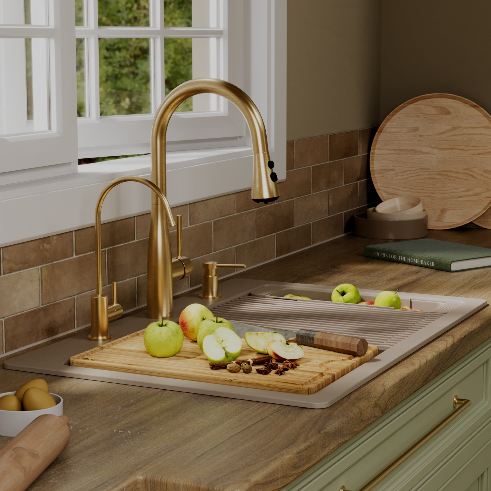 33" Top Mount Double Bowl Quartz Kitchen Sink Kit In Concrete