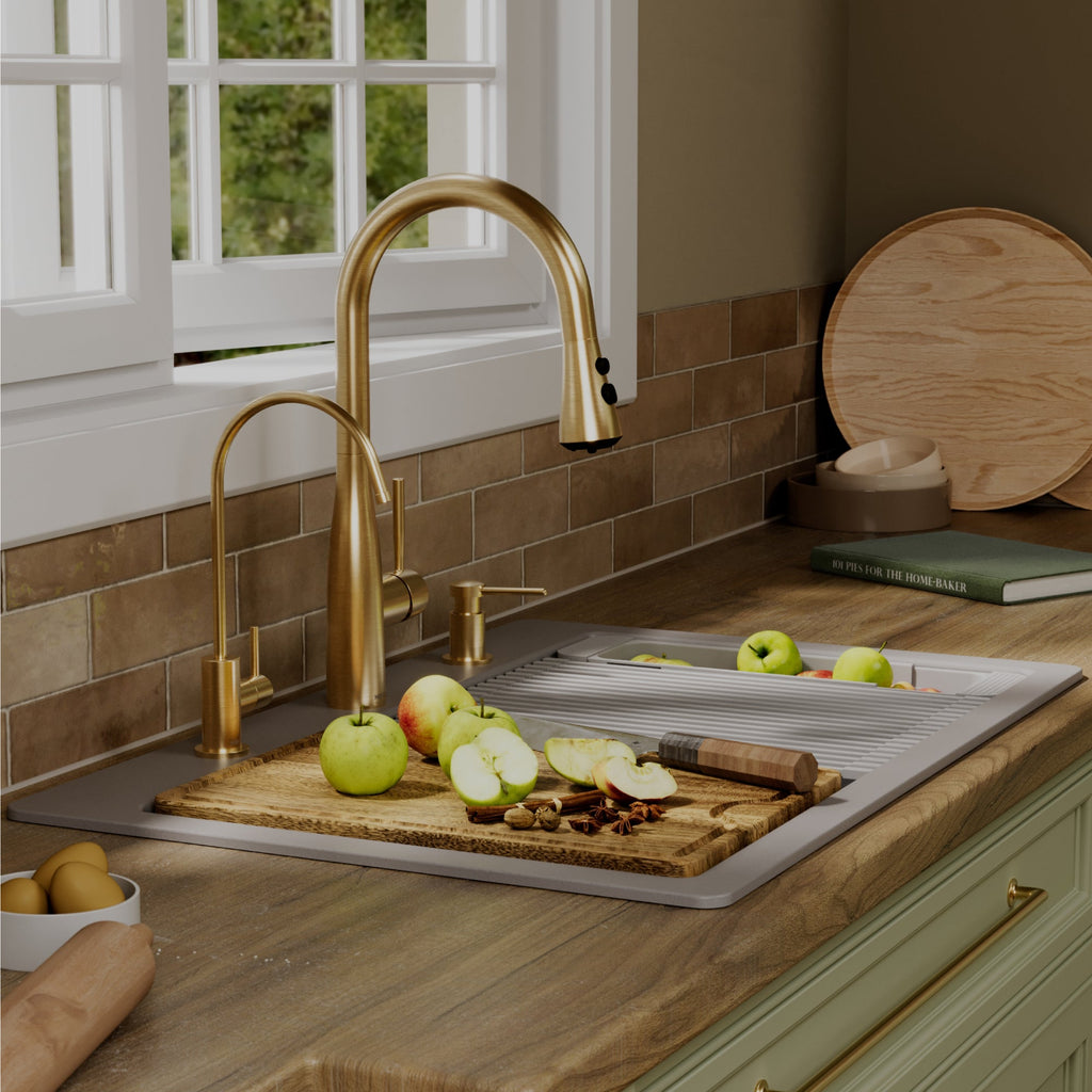 33" Top Mount Double Bowl Quartz Kitchen Sink Kit In Grey