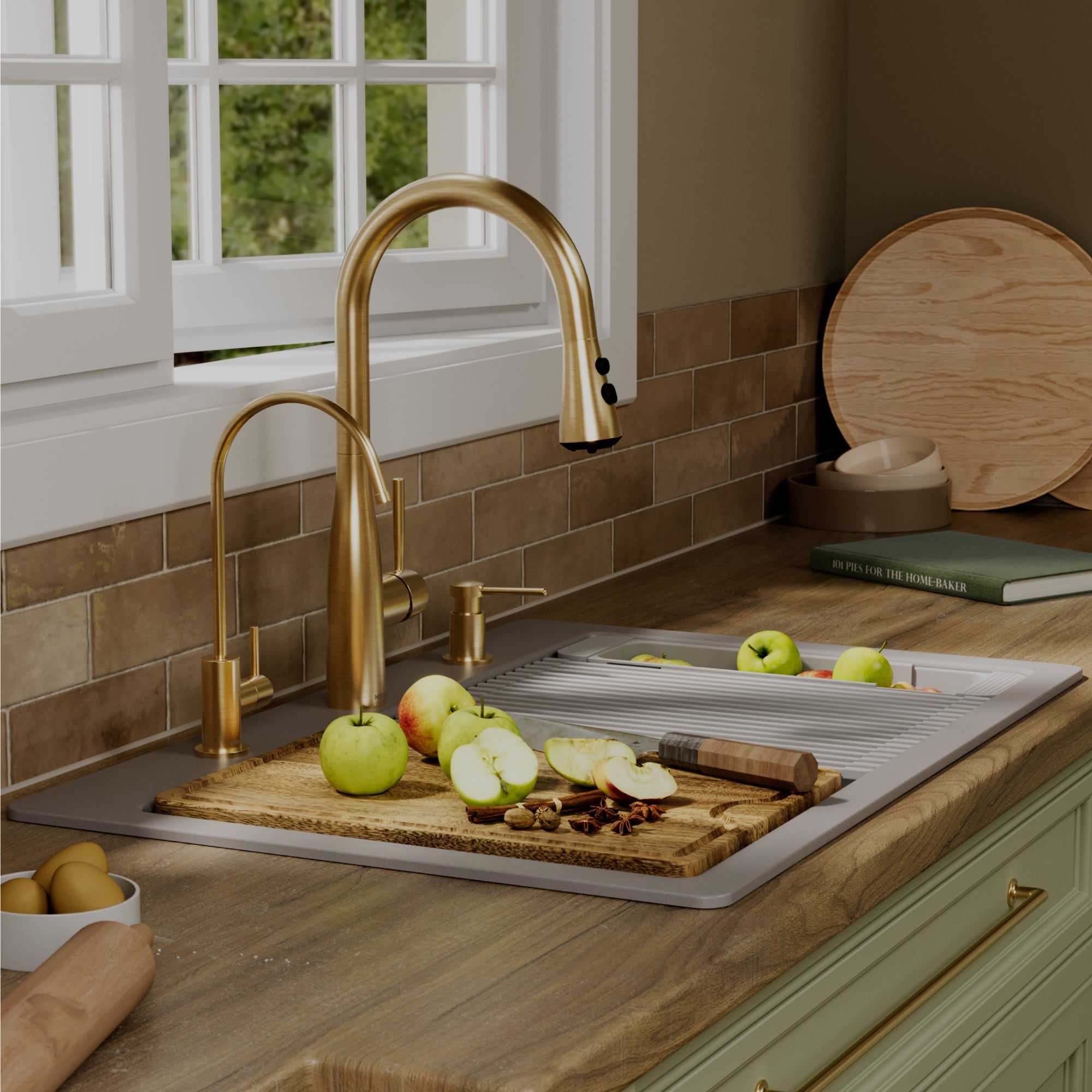 33" Top Mount Double Bowl Quartz Kitchen Sink Kit In Grey