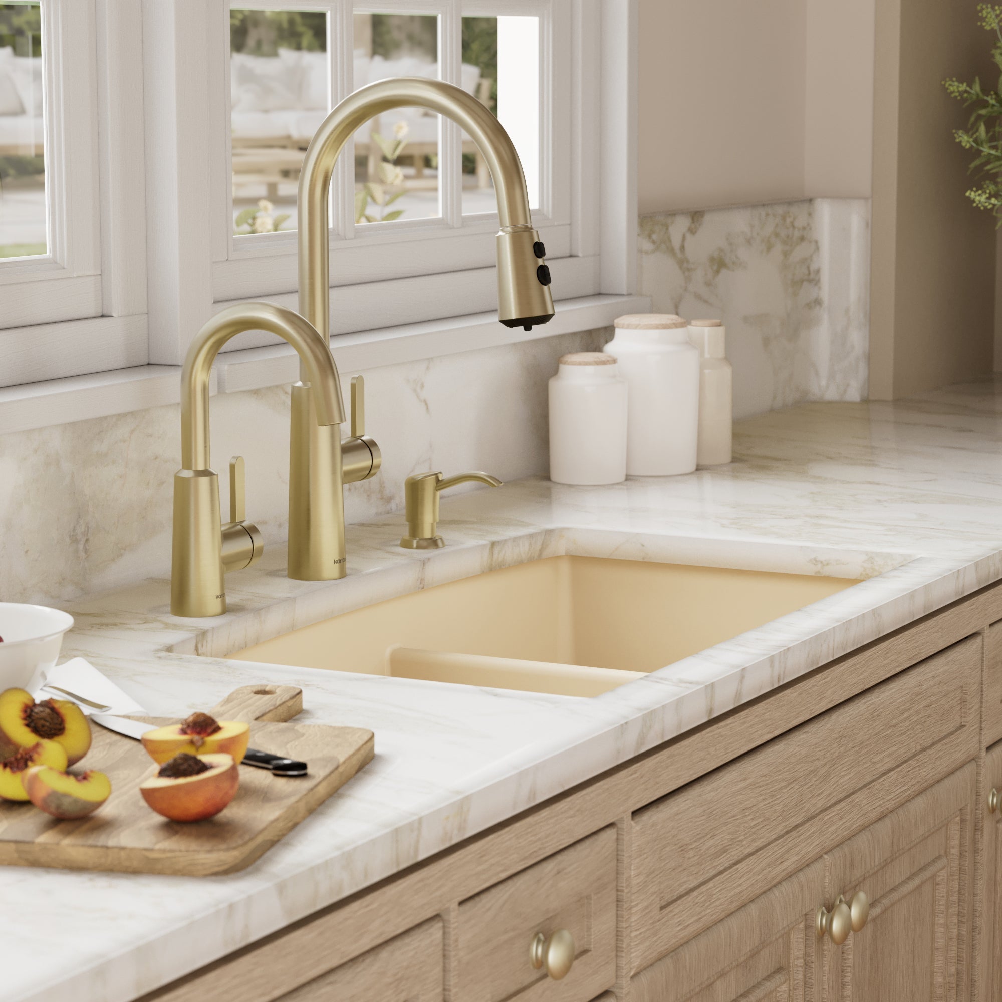 32-1/2" Undermount Double Offset Bowl Quartz Composite Kitchen Sink In Bisque