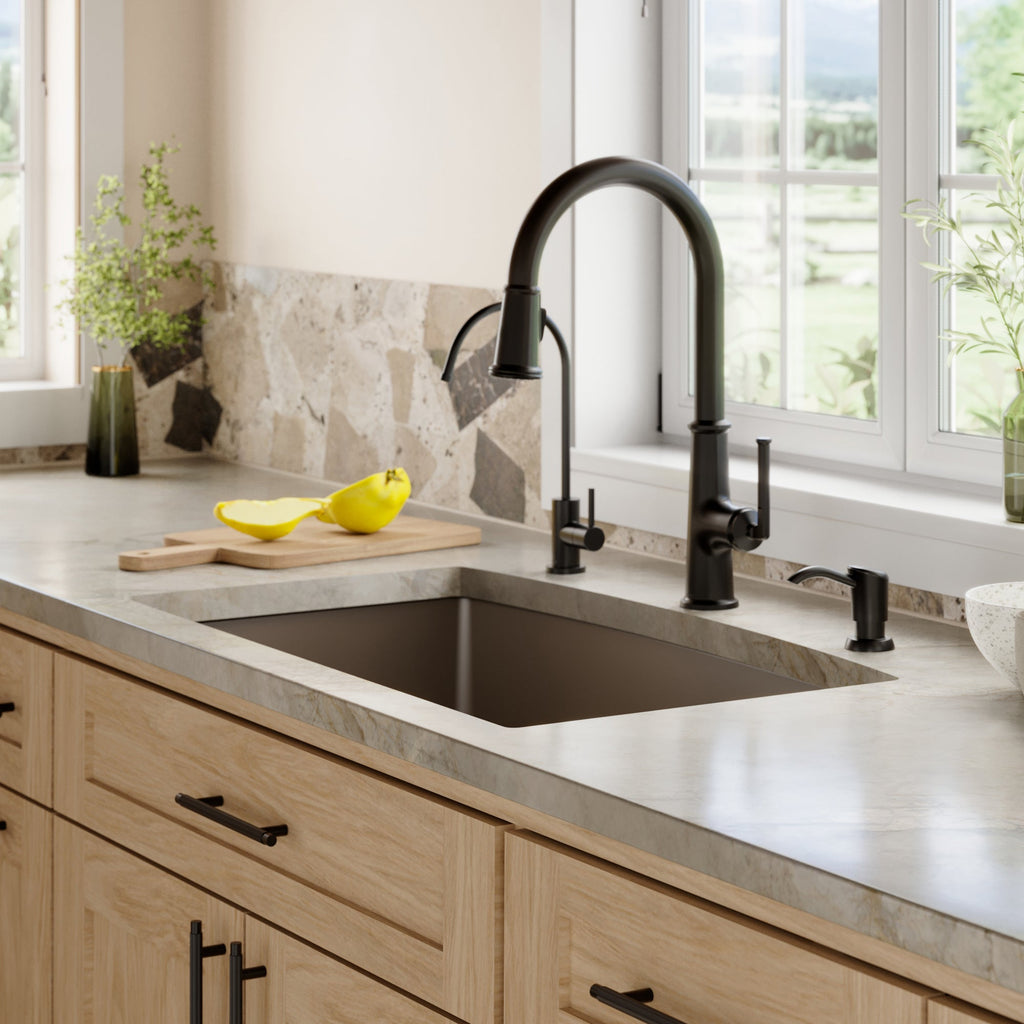 32-1/2" Undermount Double Offset Bowl Quartz Composite Kitchen Sink In Brown