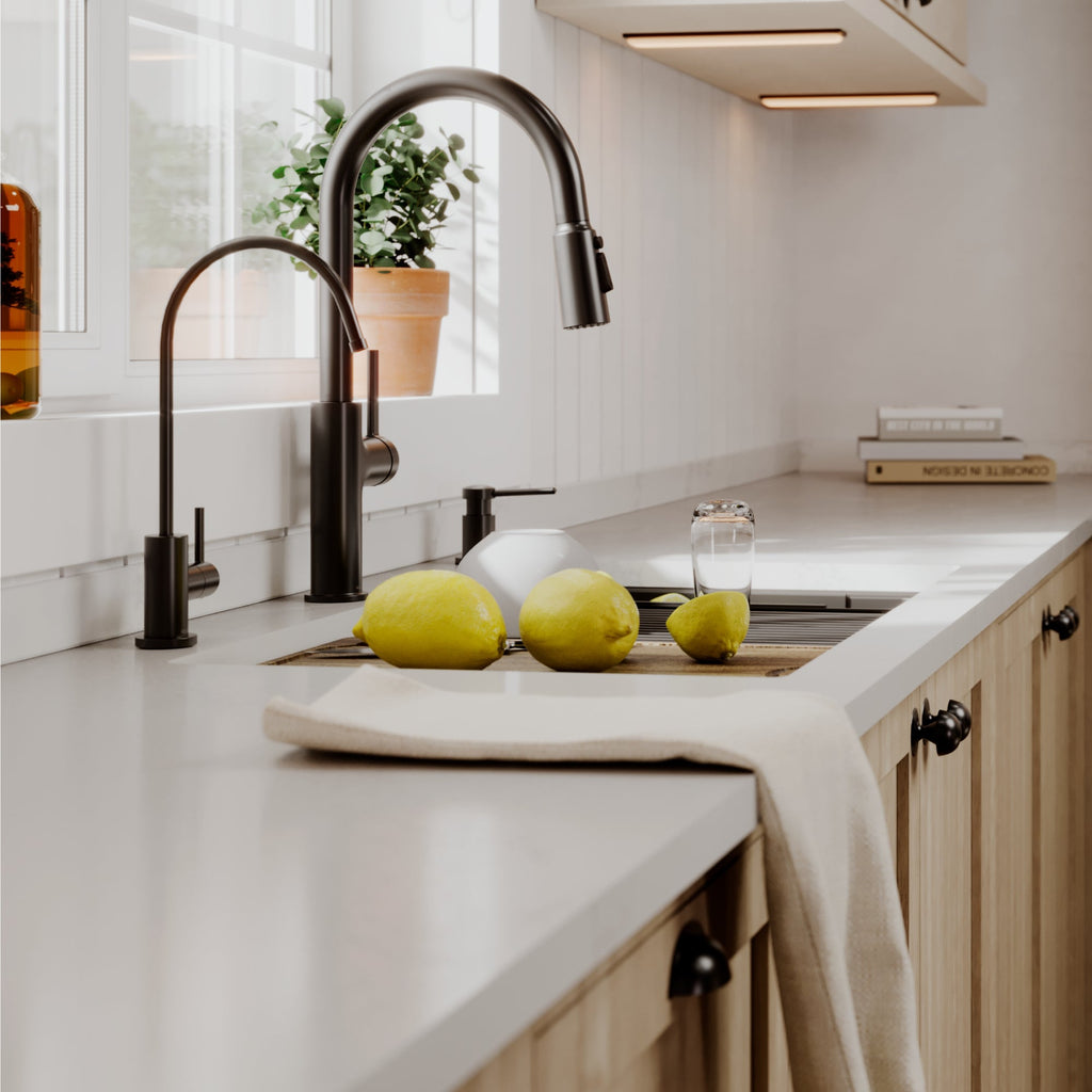 32" Undermount Double Bowl Quartz Kitchen Sink Kit In Black