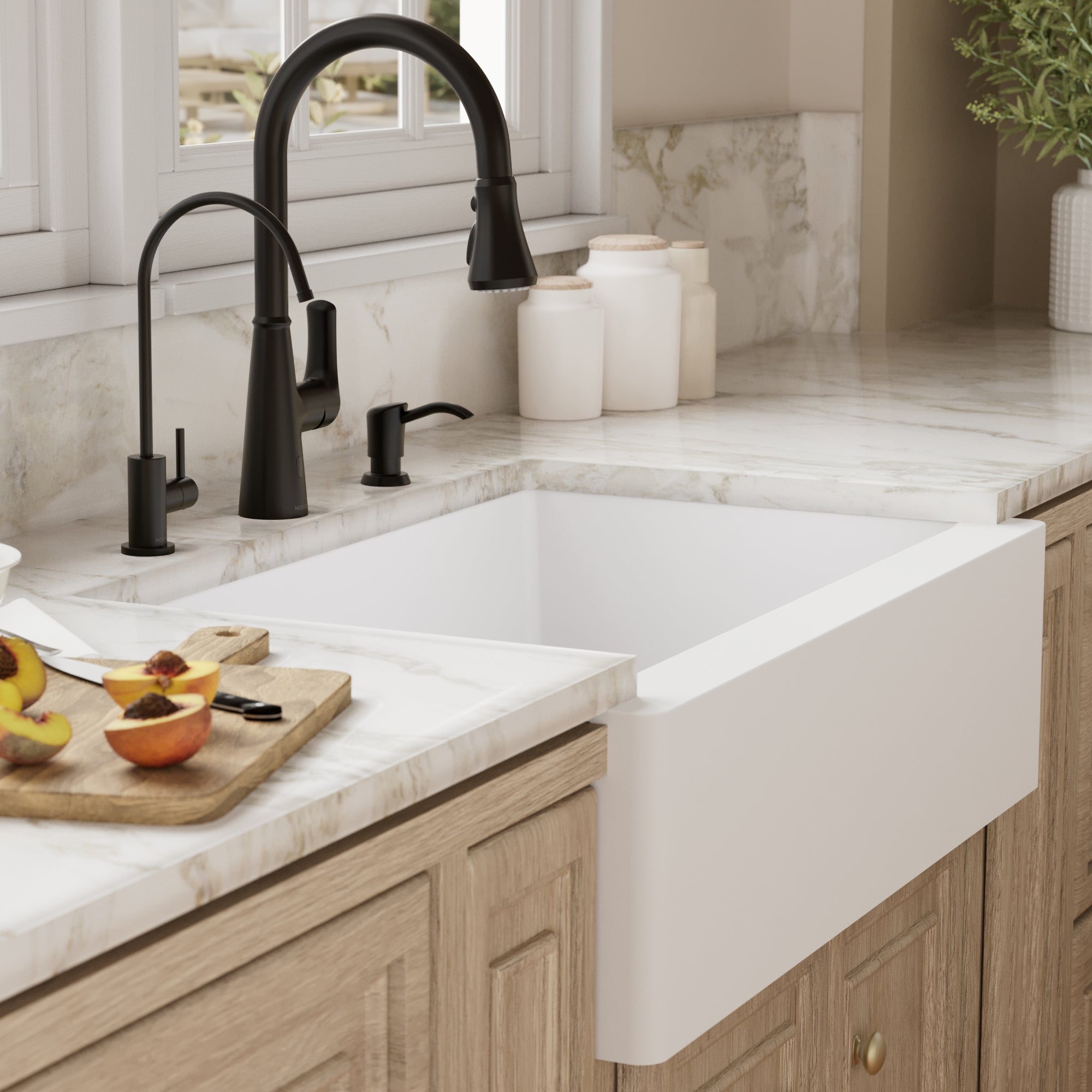34" Farmhouse Large Single Bowl Quartz Composite Kitchen Sink Kit In White