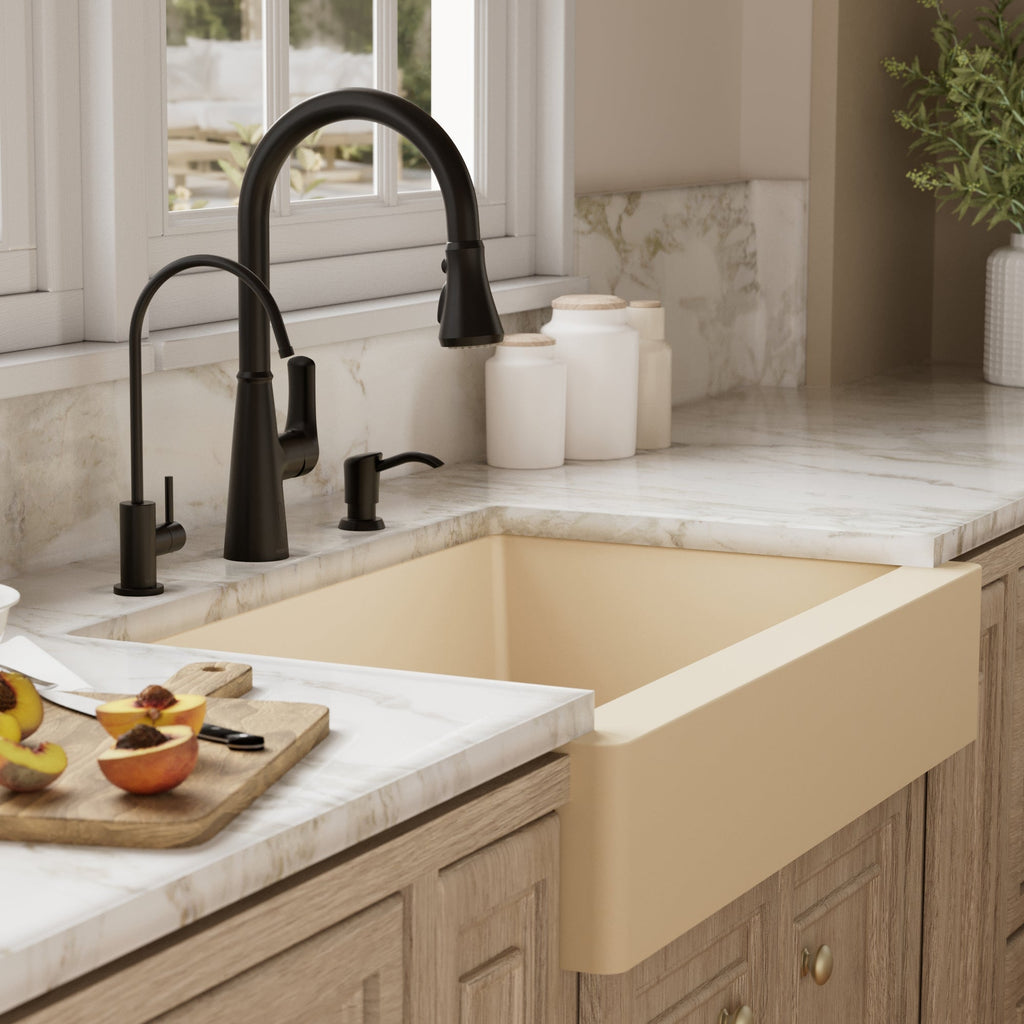 34" Retrofit Farmhouse Large Single Bowl Quartz Composite Kitchen Sink Kit In Bisque