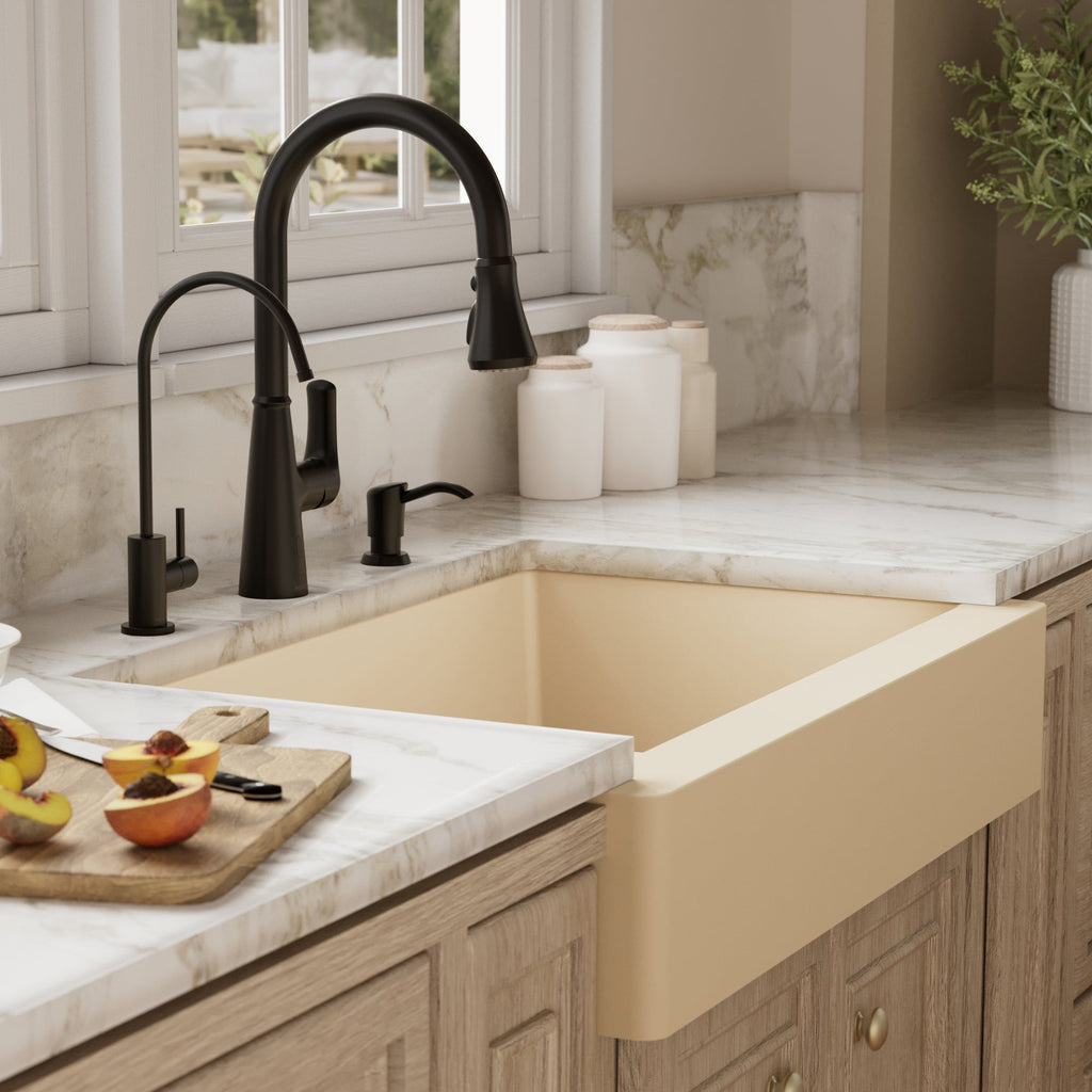 34" Retrofit Farmhouse Double Equal Bowl Quartz Composite Kitchen Sink Kit In Bisque