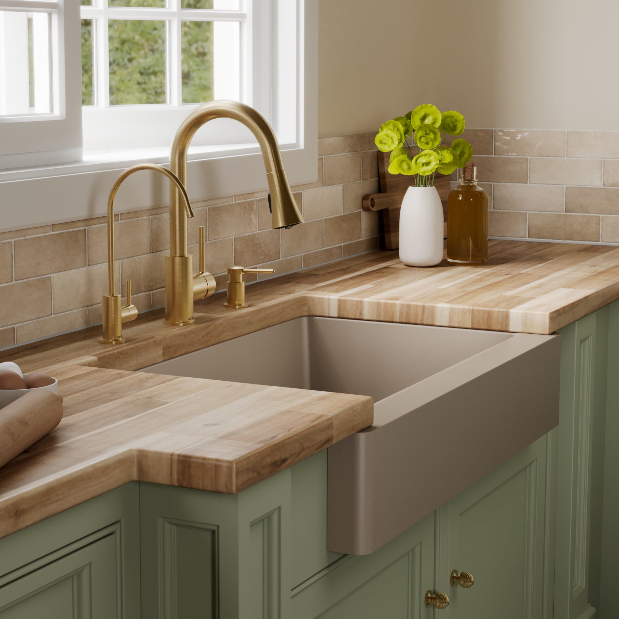 34" Retrofit Farmhouse Double Equal Bowl Quartz Composite Kitchen Sink Kit In Concrete