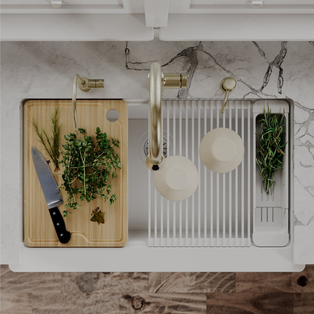 34" Apron Front Single Bowl Quartz Kitchen Sink Kit In White
