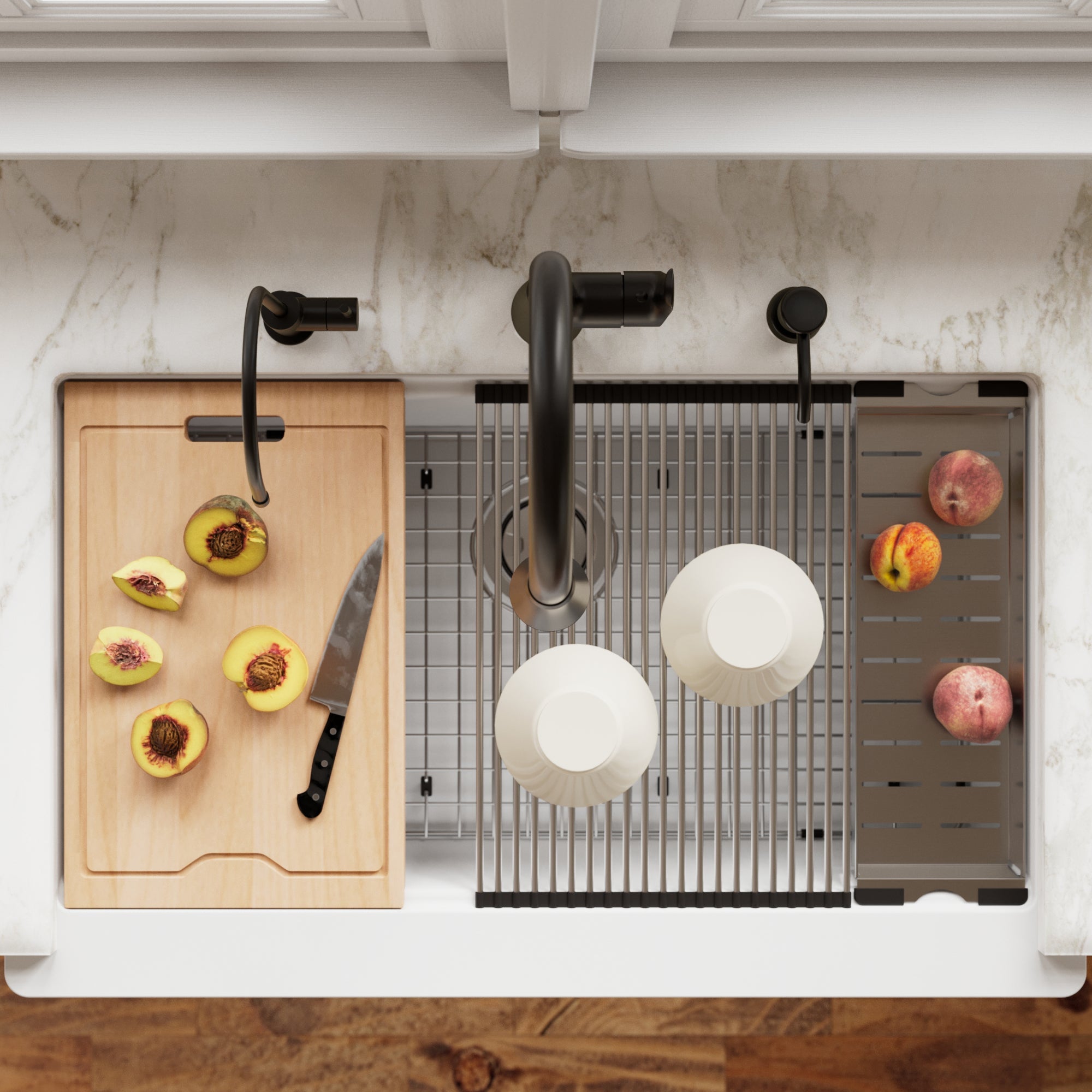 34" Retrofit Farmhouse Large Single Bowl Quartz Composite Workstation Kitchen Sink In White
