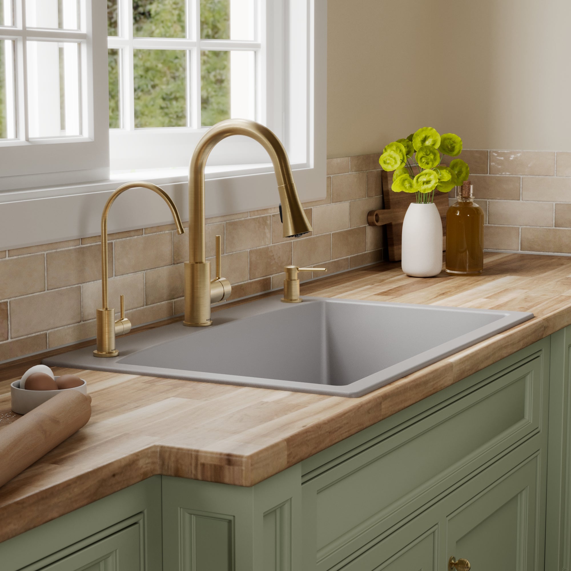 33" Top Mount Large Single Bowl Quartz Composite Kitchen Sink Kit Grey