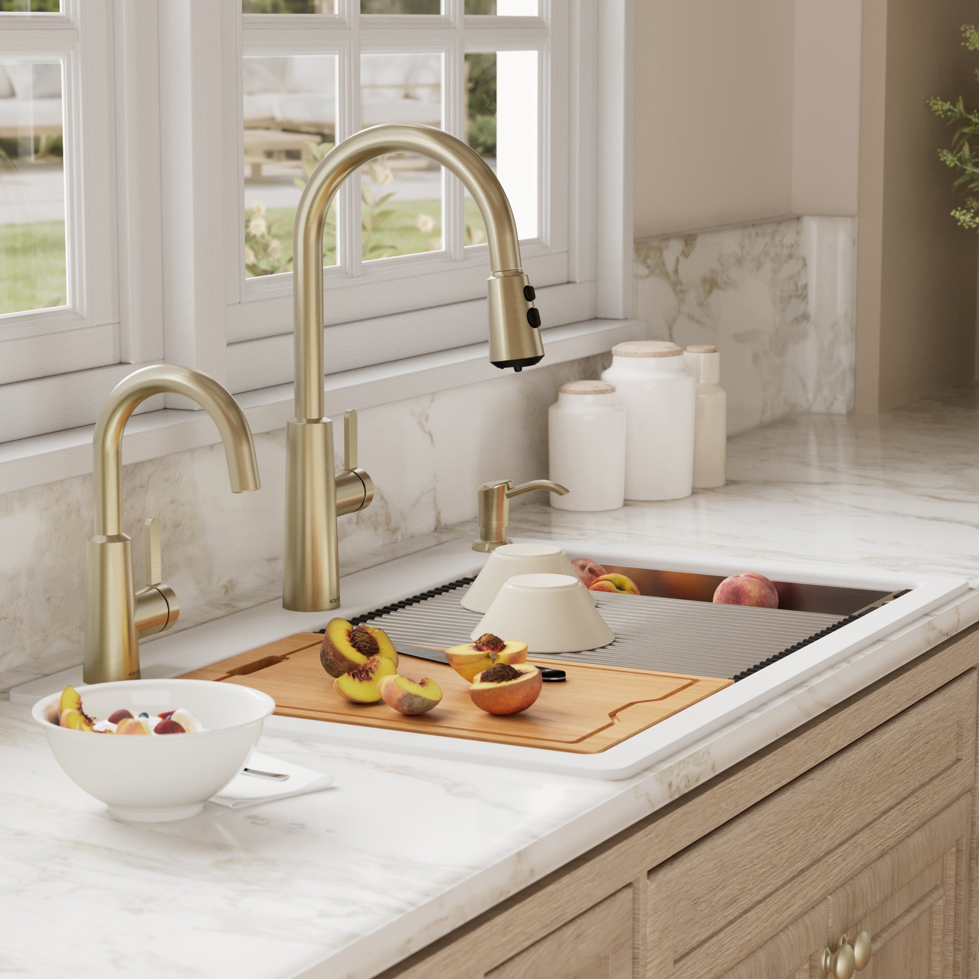 33" Top Mount Double Equal Bowl Quartz Composite Workstation Kitchen Sink In White