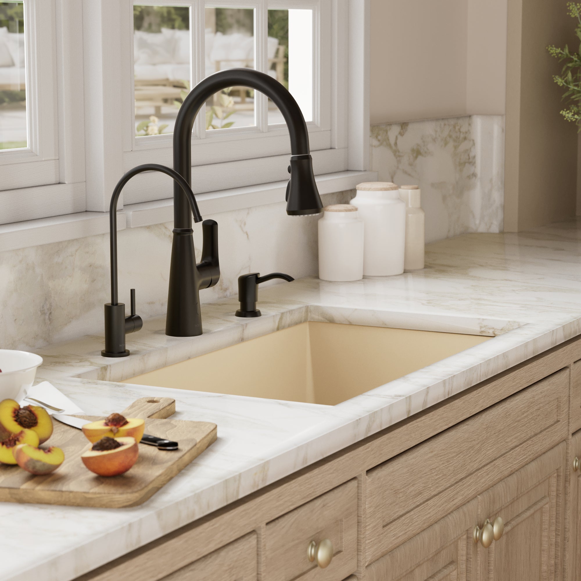 31-5/8" Undermount Large Single Bowl Quartz Composite Kitchen Sink Kit In Bisque