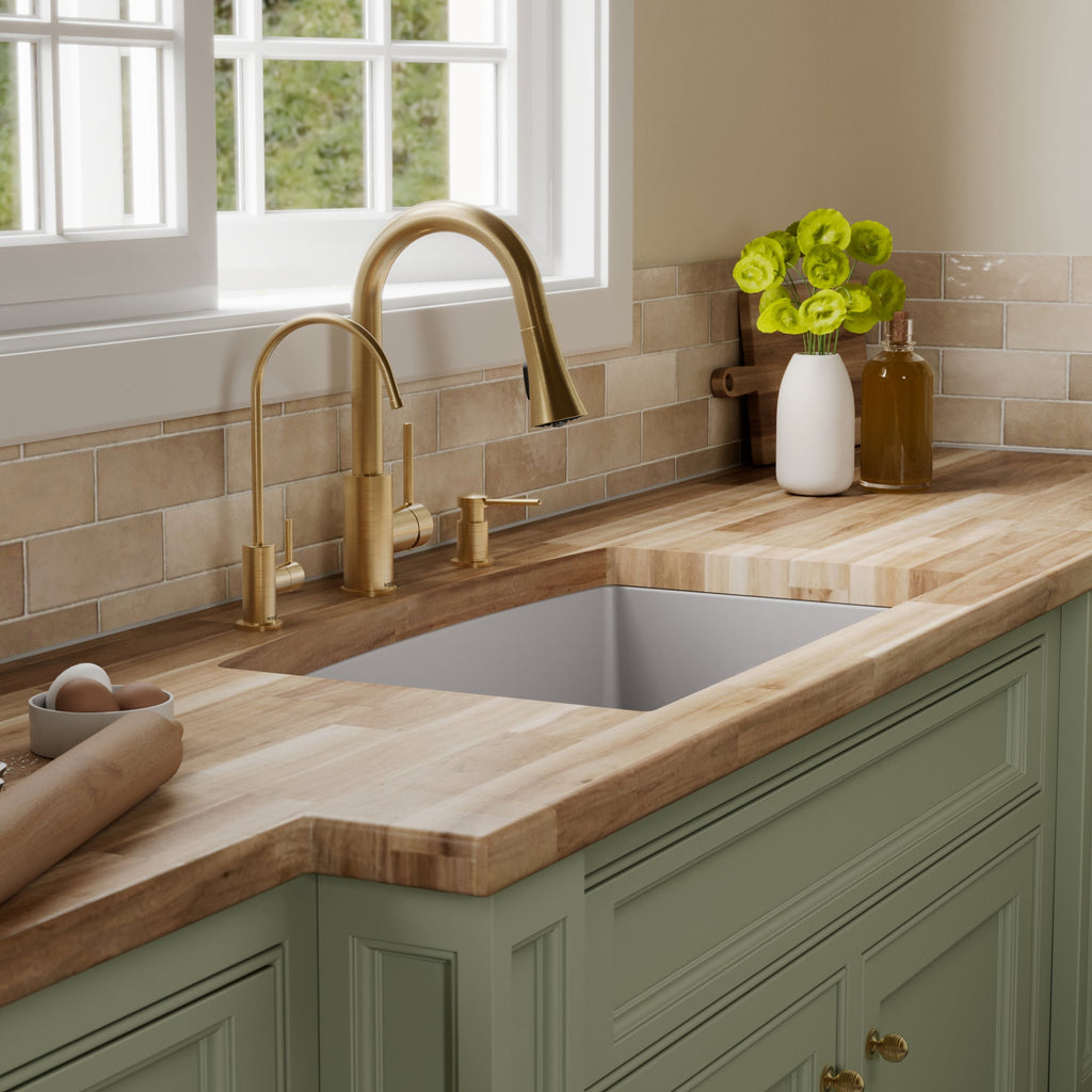 32-1/2" Undermount Large Single Bowl Quartz Composite Kitchen Sink Kit In Grey