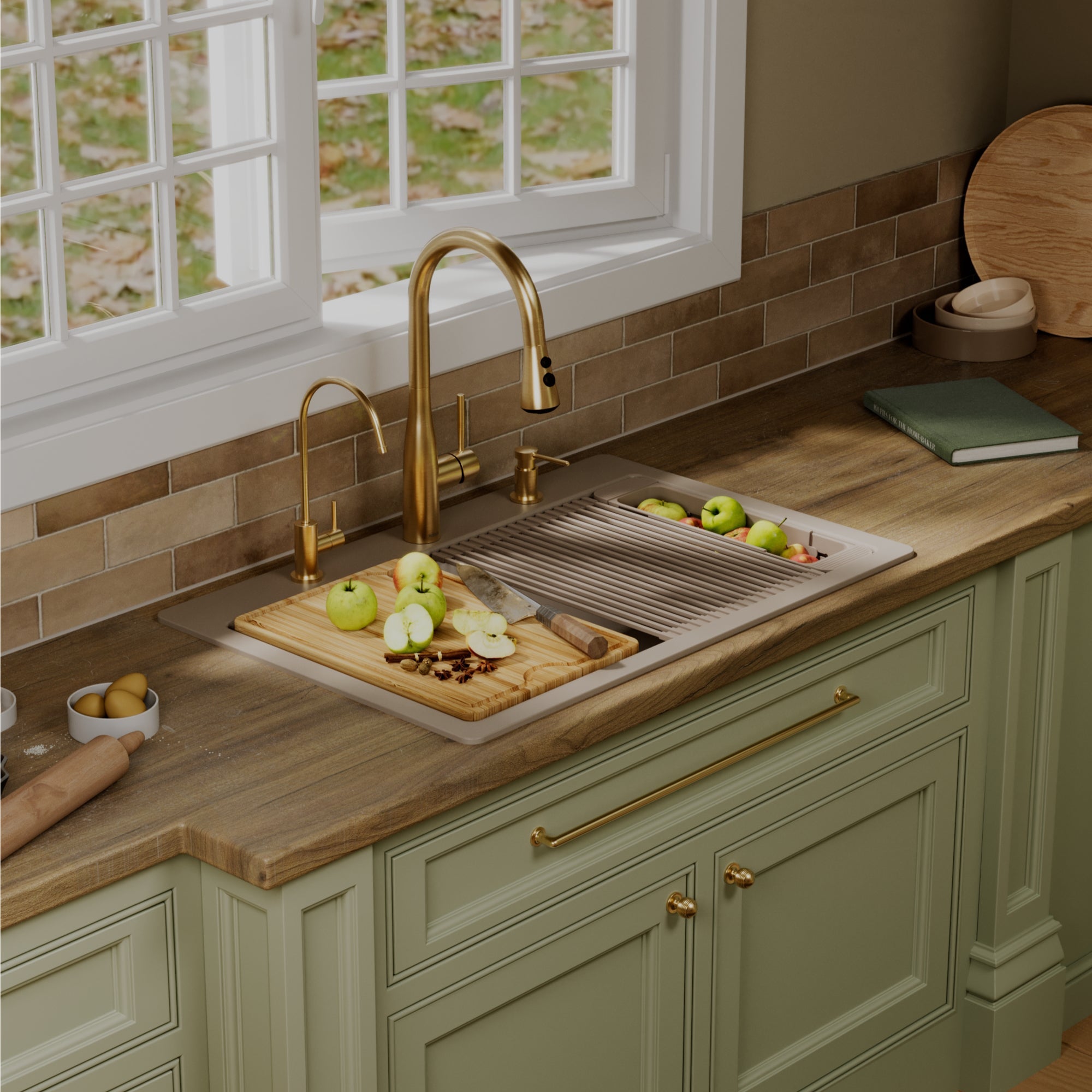 33" Top Mount Single Bowl Quartz Kitchen Sink Kit In Concrete