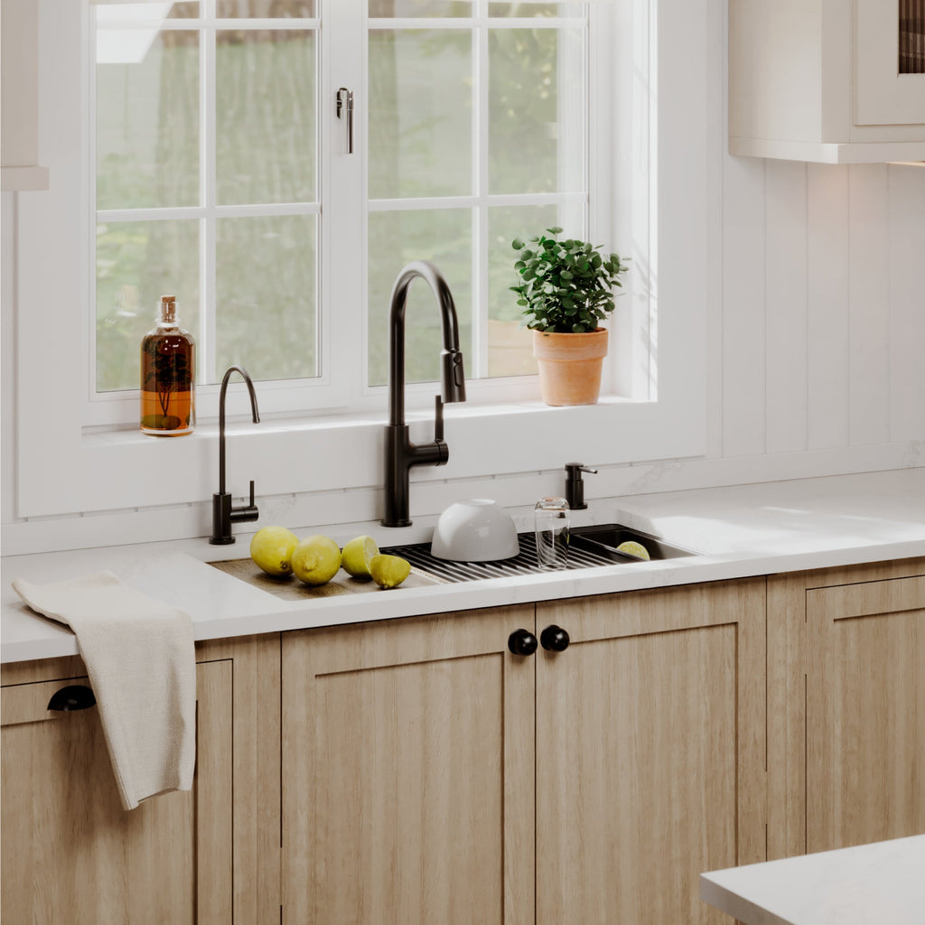 32" Undermount Single Bowl Quartz Kitchen Sink Kit In Black