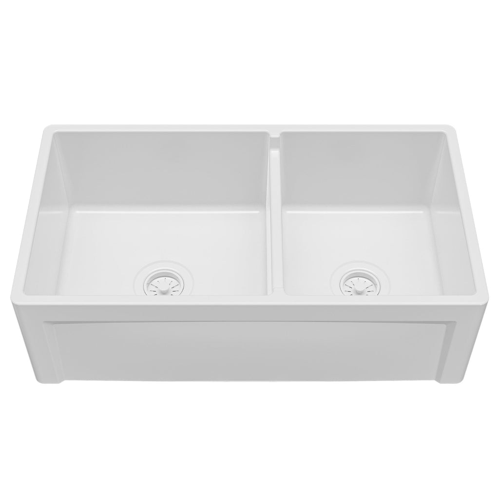 Fireclay 33" Reversible Apron Front Double Bowl Kitchen Sink In White