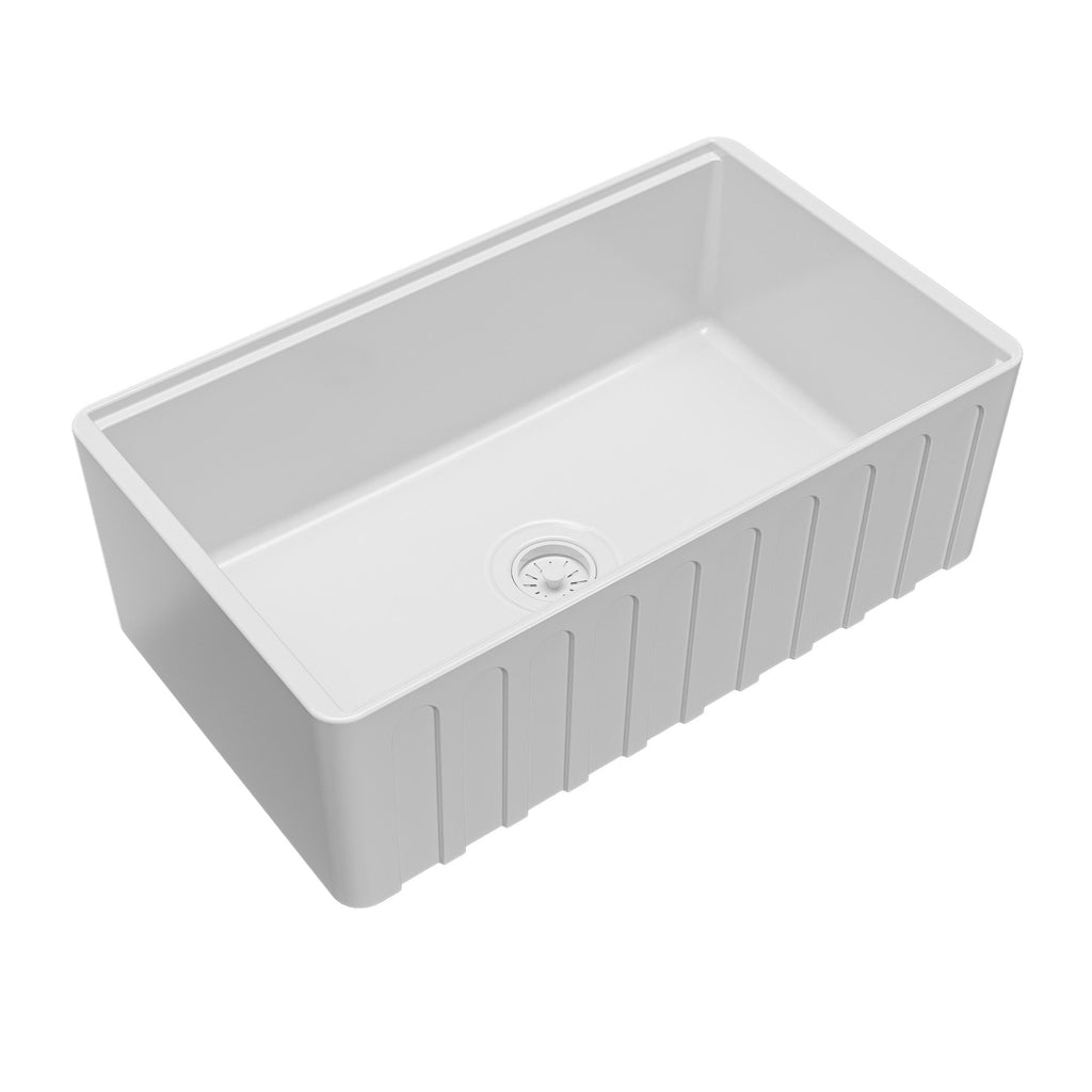 Fireclay 30" Reversible Apron Front Single Bowl Workstation Kitchen Sink In White