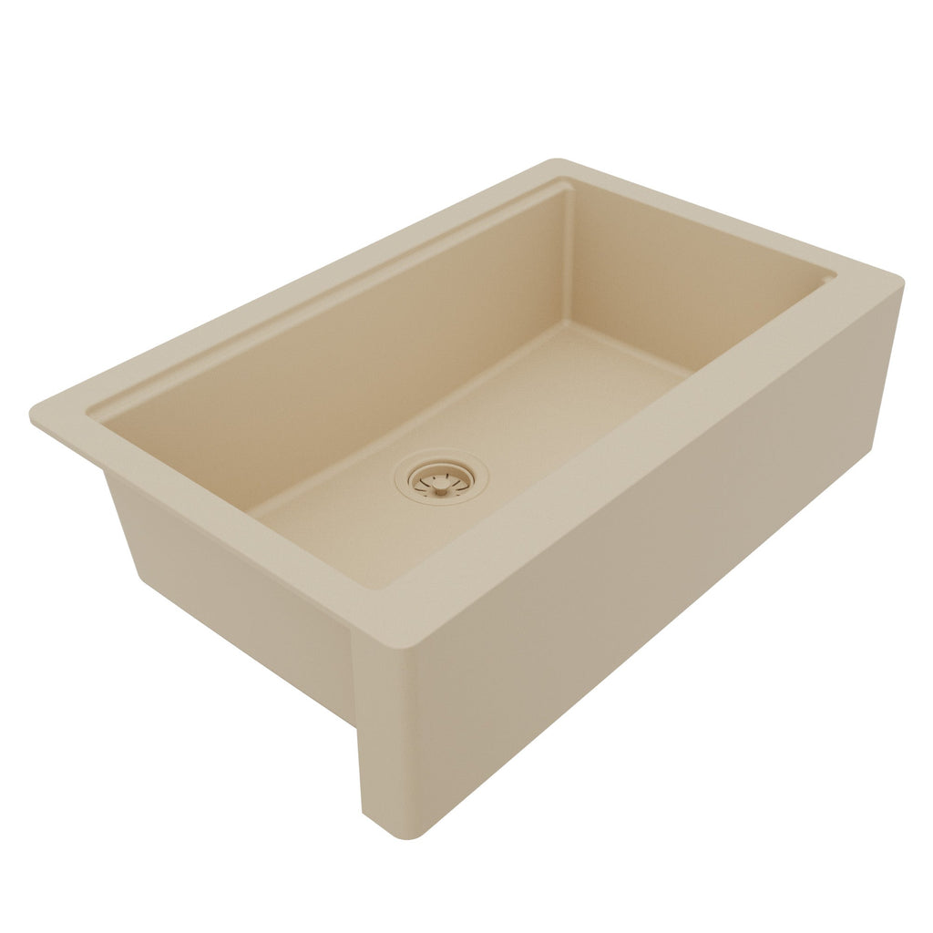 34" Deep Apron Front Single Bowl Quartz Kitchen Sink Kit In Bisque