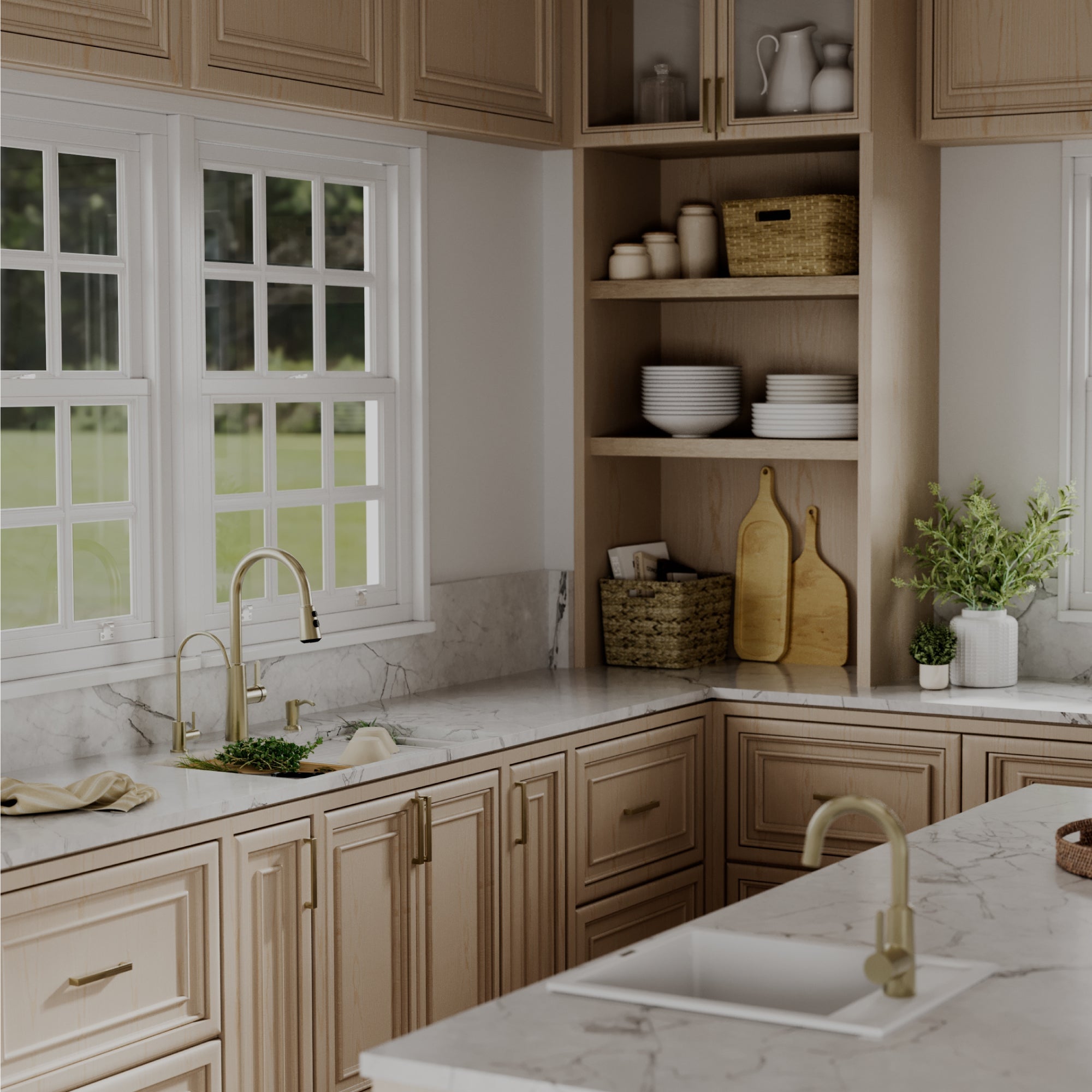 32" Undermount Double Bowl Quartz Kitchen Sink Kit In White