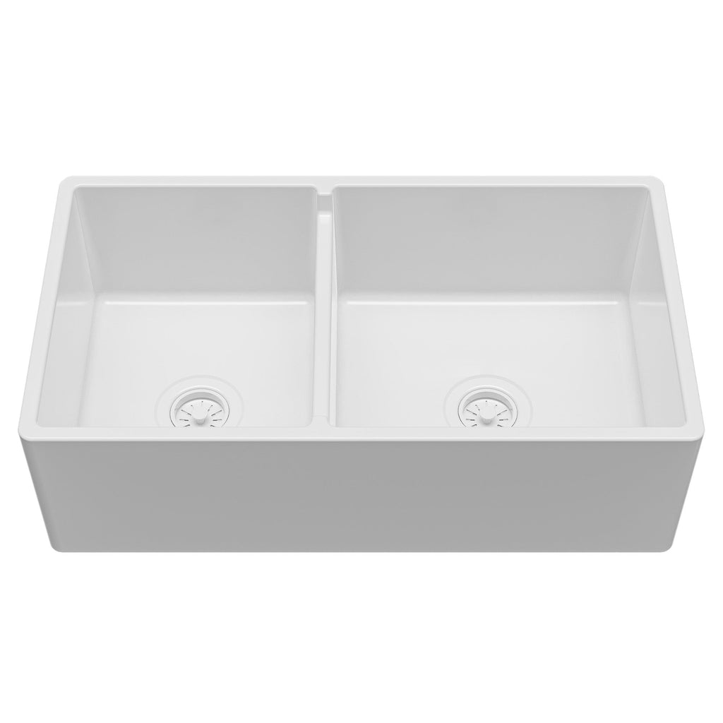 Fireclay 33" Reversible Apron Front Double Bowl Kitchen Sink In White