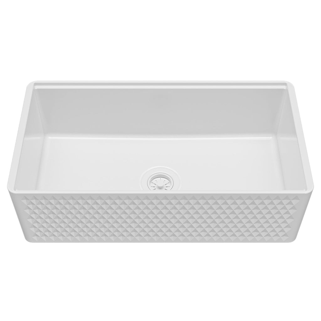 Fireclay 33" Reversible Apron Front Single Bowl Workstation Kitchen Sink In White