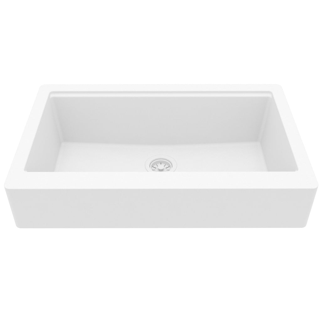 34" Apron Front Single Bowl Quartz Kitchen Sink Kit In White