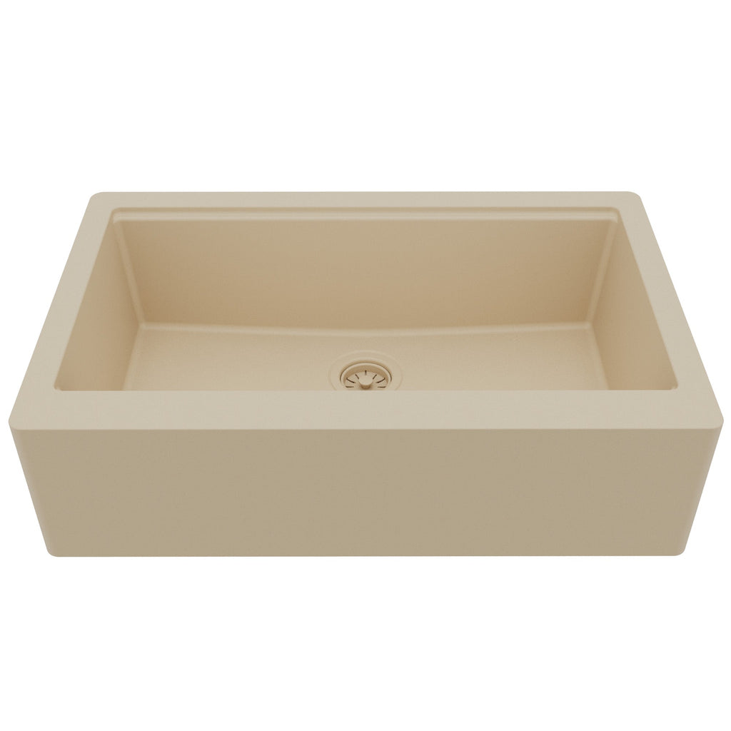 34" Deep Apron Front Single Bowl Quartz Kitchen Sink Kit In Bisque
