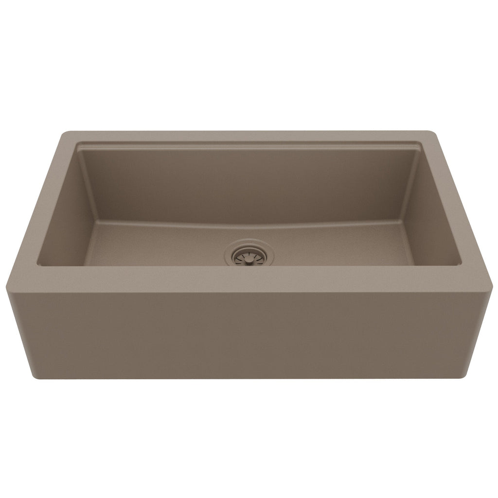 34" Deep Apron Front Single Bowl Quartz Kitchen Sink Kit In Concrete