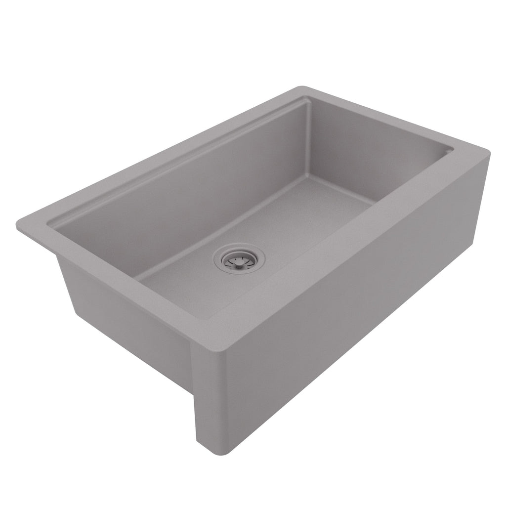 34" Deep Apron Front Single Bowl Quartz Kitchen Sink Kit In Grey