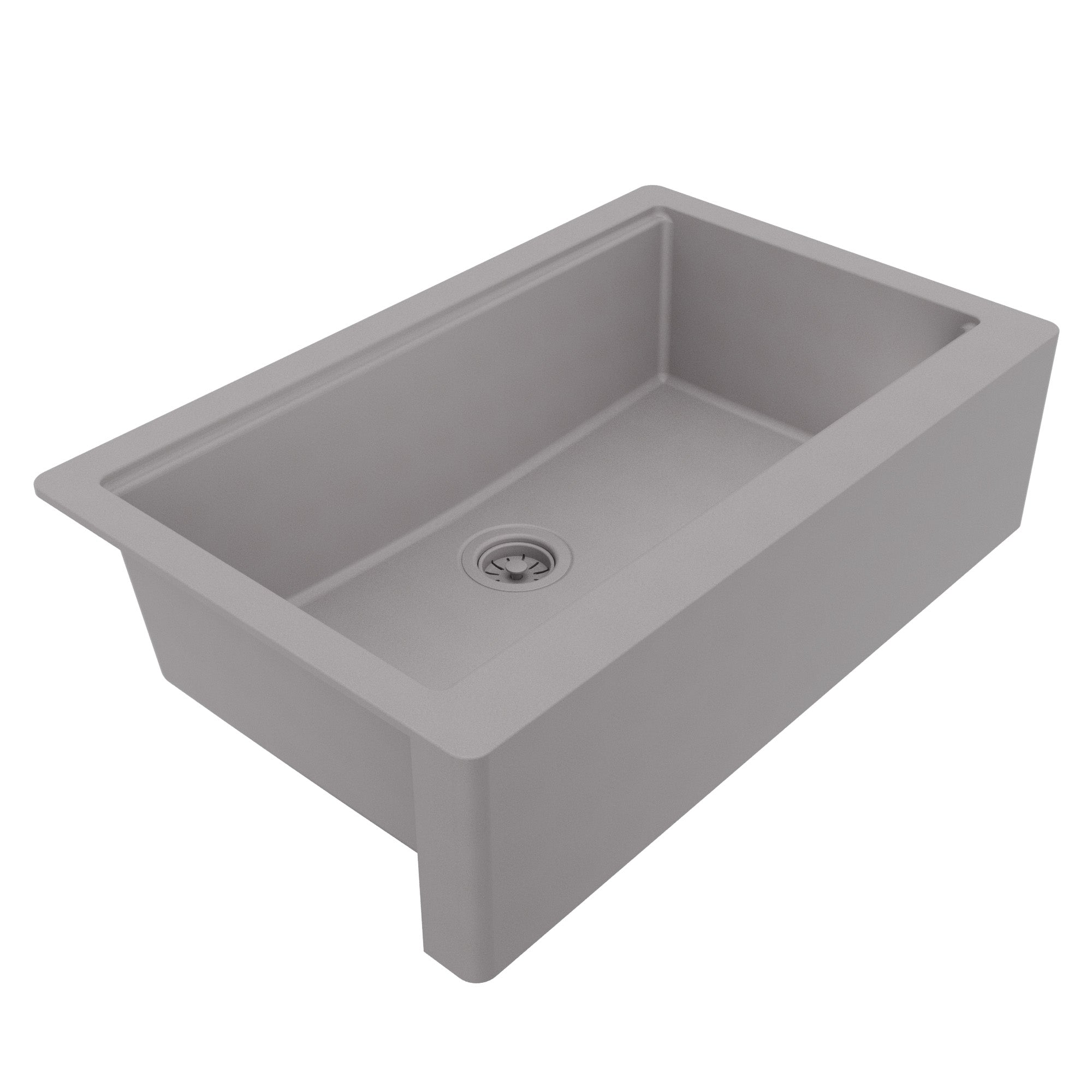 34" Deep Apron Front Single Bowl Quartz Kitchen Sink Kit In Grey