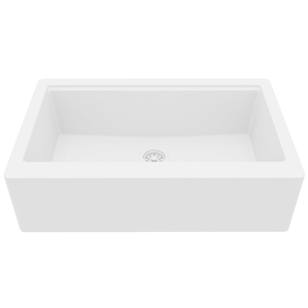 34" Deep Apron Front Single Bowl Quartz Kitchen Sink Kit In White